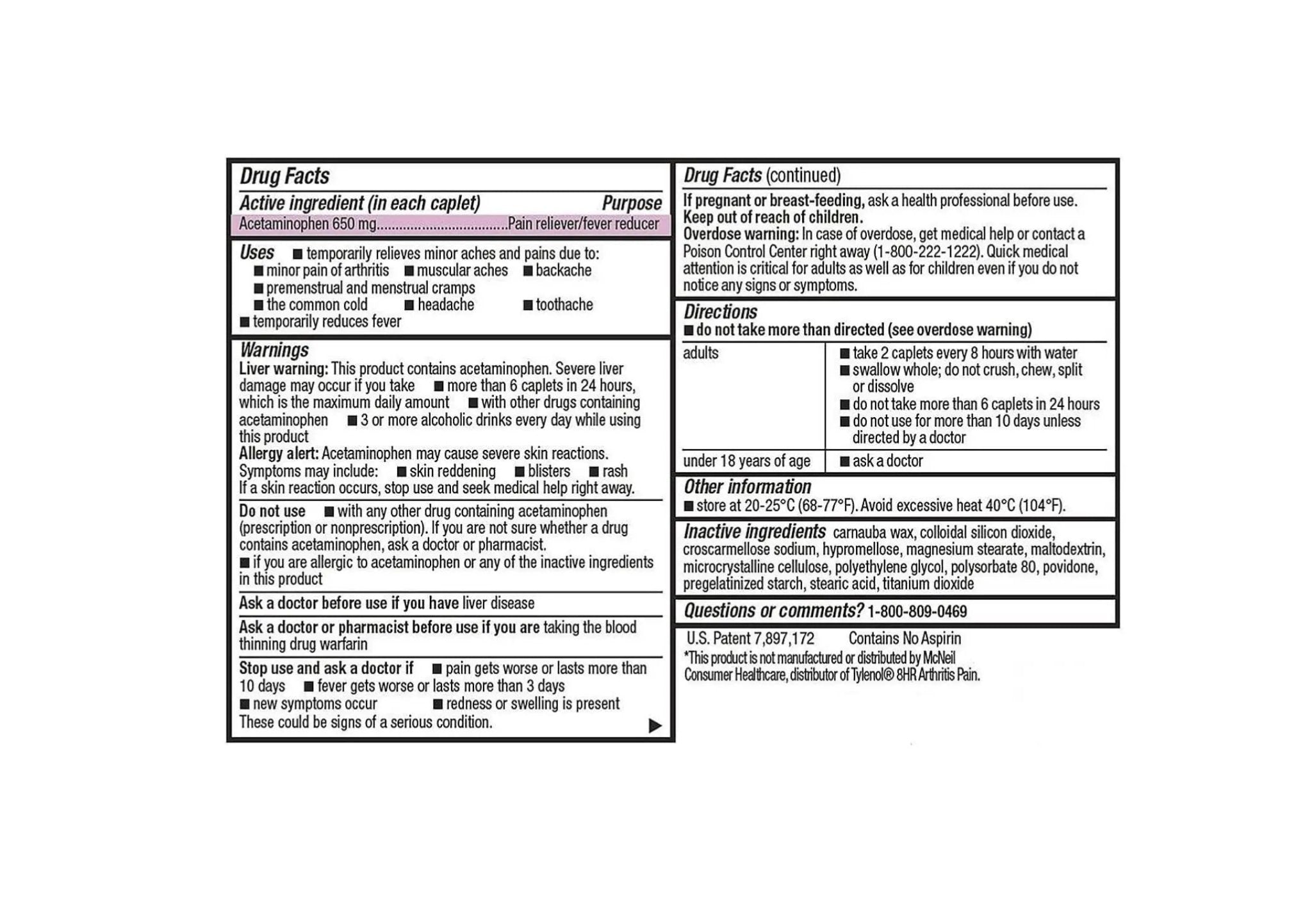 Compare to Tylenol Arthritis Pain Active Ingredient. - Member's Mark - Arthritis Pain Reliever, Extended Release, Acetaminophen 650 mg, 400 CapletsQ - TrustMedUSA