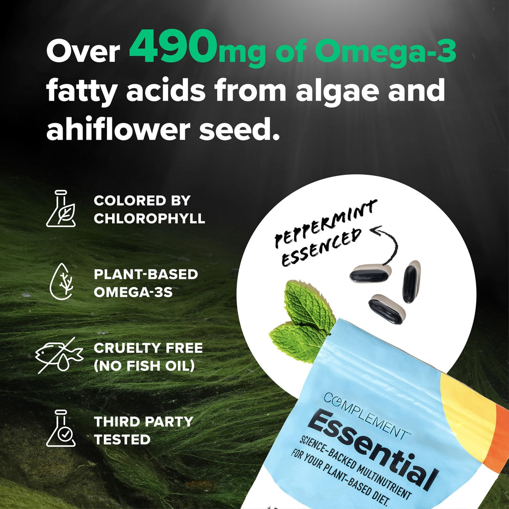 Complement Essential Vegan Multivitamin for Men & Women (30 Servings, 90 Capsules) with Omega-3 DHA & EPA, B12, Vitamin D3 & K2, Zinc, Selenium, Magnesium, Iodine - Supports Immunity & Overall Health - TrustMedUSA