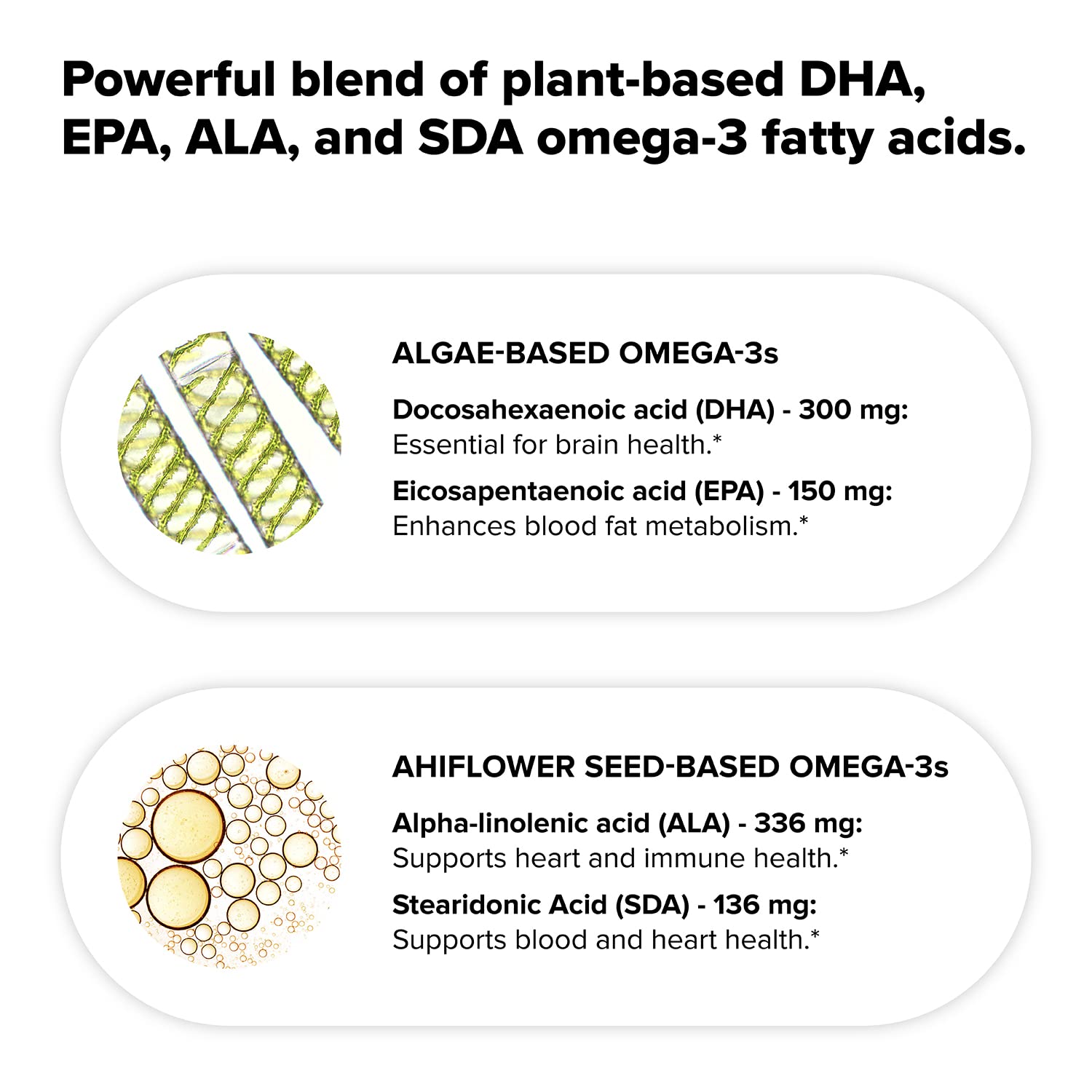 Complement Vegan Omega 3 Supplement- 960mg Omega-3 Fatty Acids, DHA, EPA, SDA, ALA Supplement - Immune Support- 60 Servings, 120 Liquid Capsules - TrustMedUSA