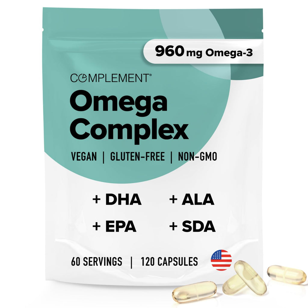 Complement Vegan Omega 3 Supplement- 960mg Omega-3 Fatty Acids, DHA, EPA, SDA, ALA Supplement - Immune Support- 60 Servings, 120 Liquid Capsules - TrustMedUSA