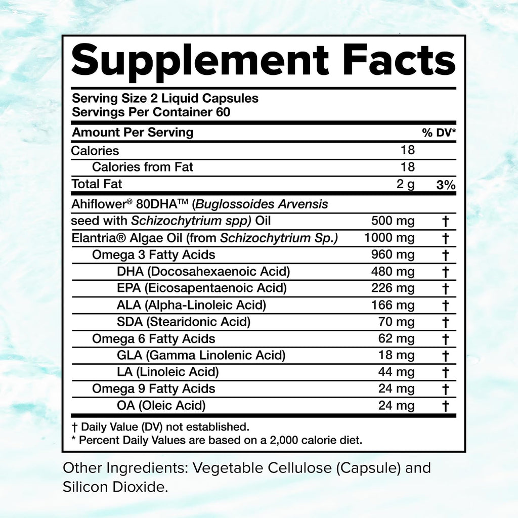Complement Vegan Omega 3 Supplement- 960mg Omega-3 Fatty Acids, DHA, EPA, SDA, ALA Supplement - Immune Support- 60 Servings, 120 Liquid Capsules - TrustMedUSA