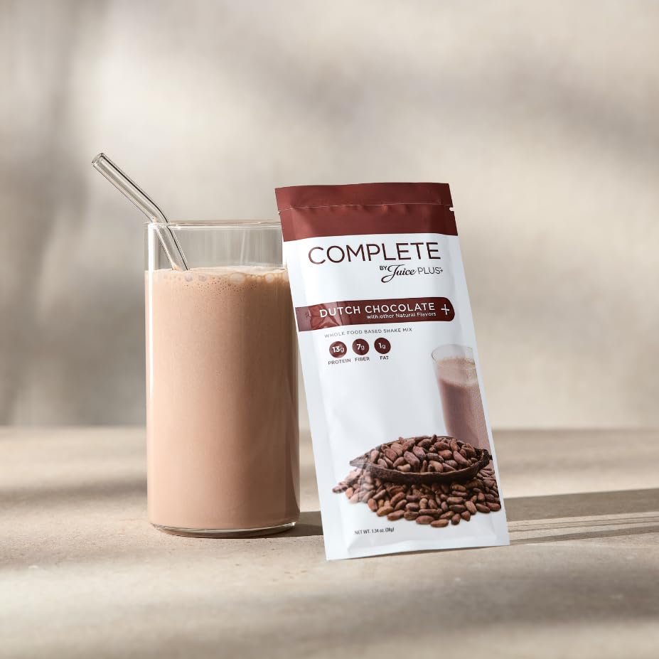 Complete by JuicePlus+ Dutch Chocolate Shakes - Plant-Based Nutrition - Whole Food Based Shake Powder with Protein, Fiber & Prebiotics - 30 Servings (2 Pouches, 15 Servings Each) - TrustMedUSA