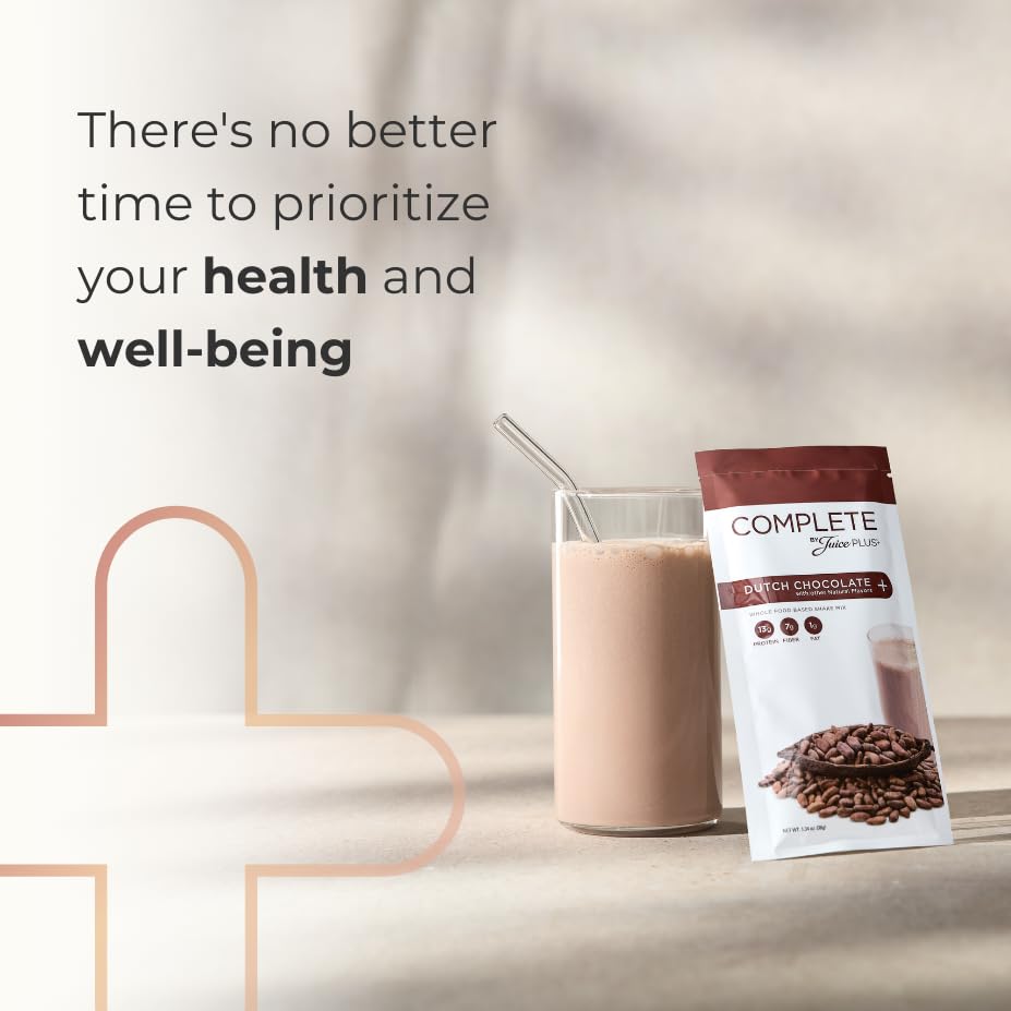 Complete by JuicePlus+ Dutch Chocolate Shakes - Plant-Based Nutrition - Whole Food Based Shake Powder with Protein, Fiber & Prebiotics - 30 Servings (2 Pouches, 15 Servings Each) - TrustMedUSA