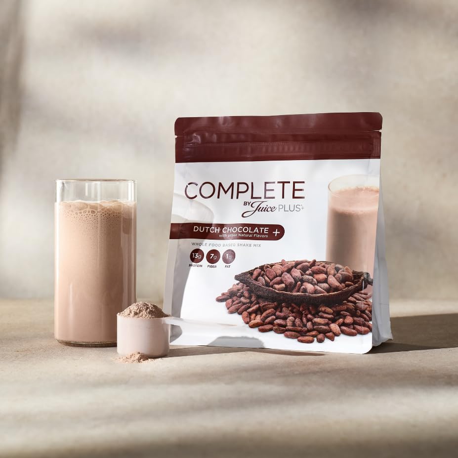 Complete by JuicePlus+ Dutch Chocolate Shakes - Plant-Based Nutrition - Whole Food Based Shake Powder with Protein, Fiber & Prebiotics - 30 Servings (2 Pouches, 15 Servings Each) - TrustMedUSA