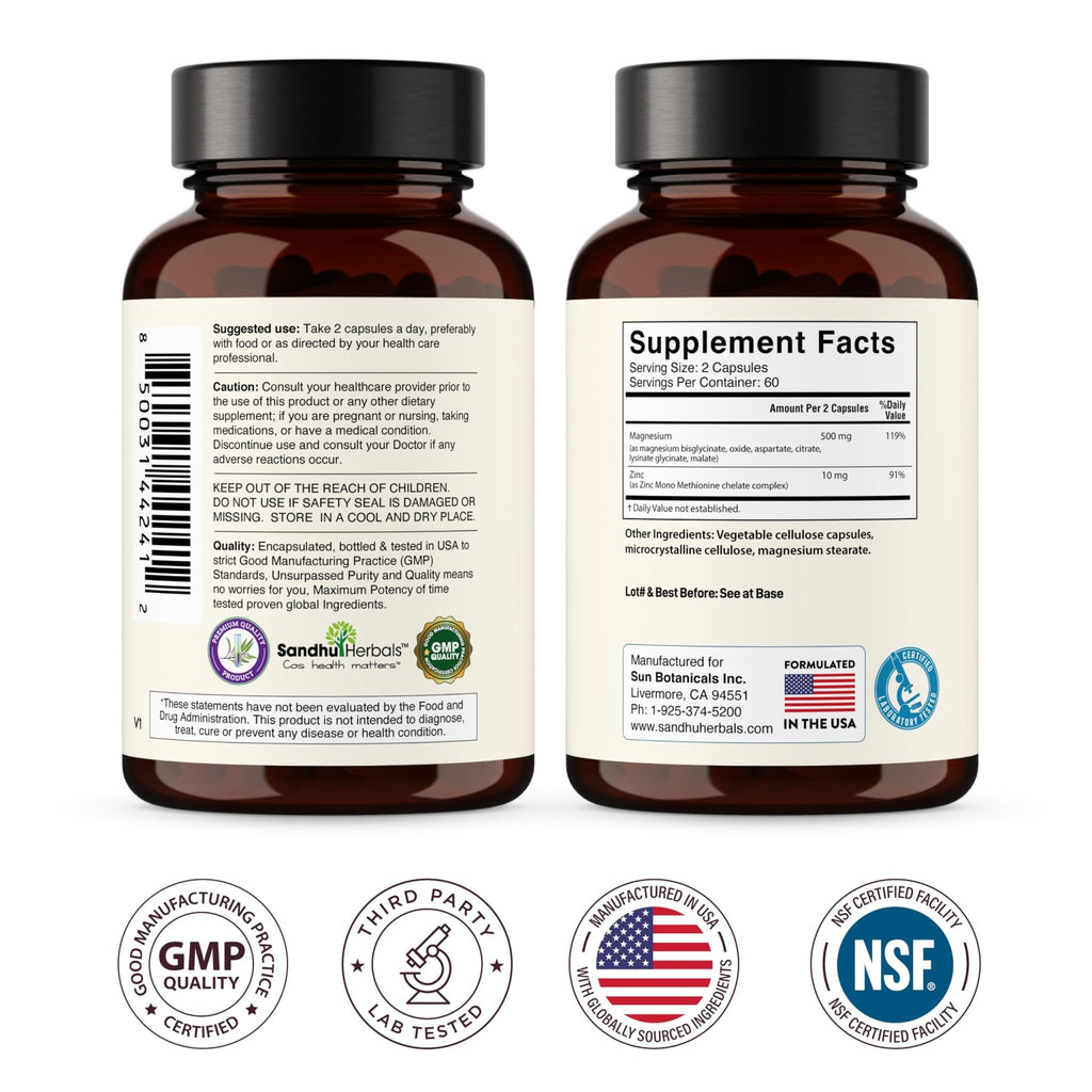 Complete Magnesium Complex 500mg for Women & Men | 120 Capsules | 6 in 1 Mag Supplement with Zinc | Quality Sleep & Muscle Health | Glycinate, Citrate - TrustMedUSA
