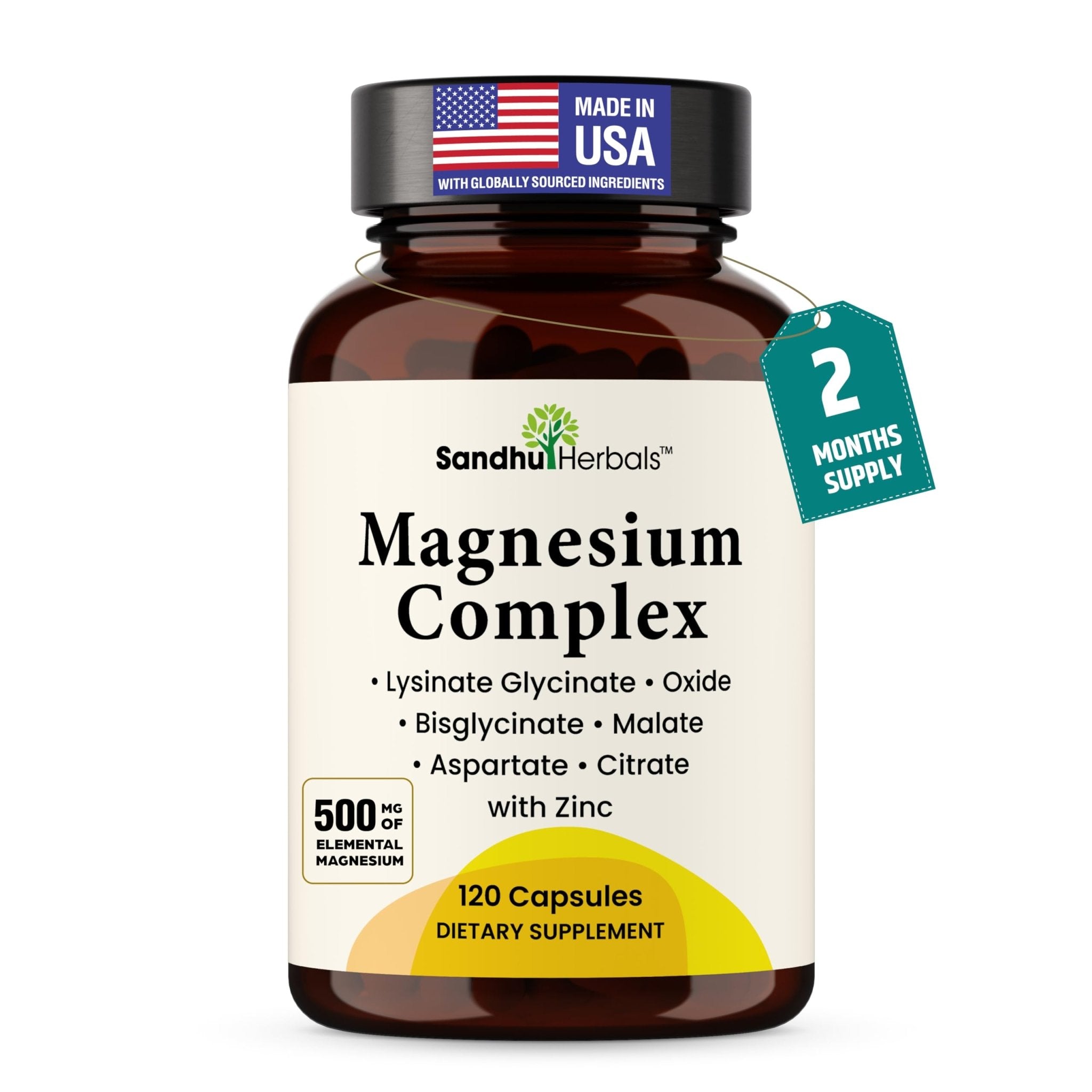 Complete Magnesium Complex 500mg for Women & Men | 120 Capsules | 6 in 1 Mag Supplement with Zinc | Quality Sleep & Muscle Health | Glycinate, Citrate - TrustMedUSA