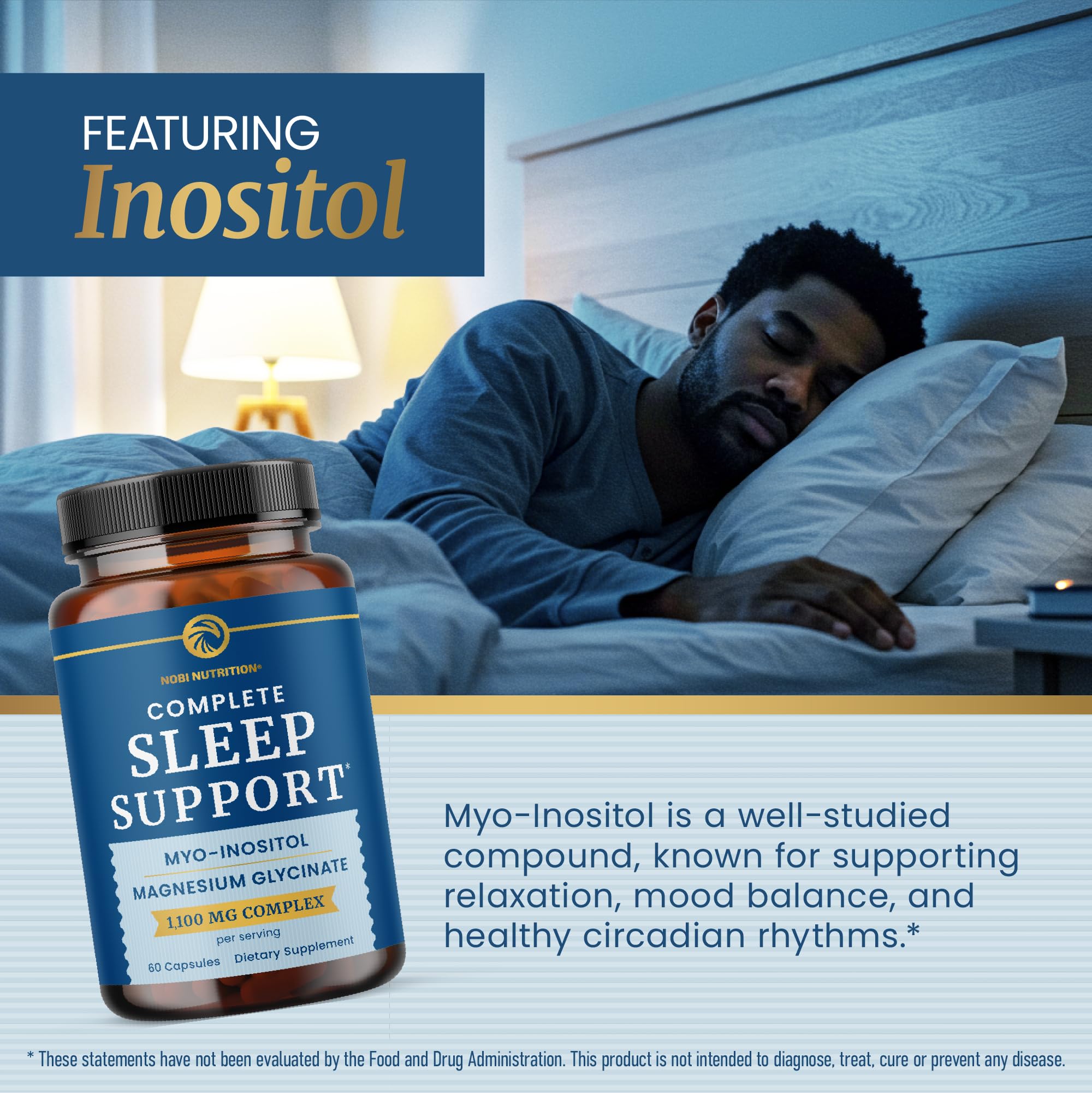 Complete Sleep Support | Myo Inositol + Magnesium Glycinate | Restful Sleep & Relaxation Support | 1100MG Complex | Melatonin-Free, Non-GMO | Inositol Supplement with Magnesium-Glycinate | 60 Ct - TrustMedUSA