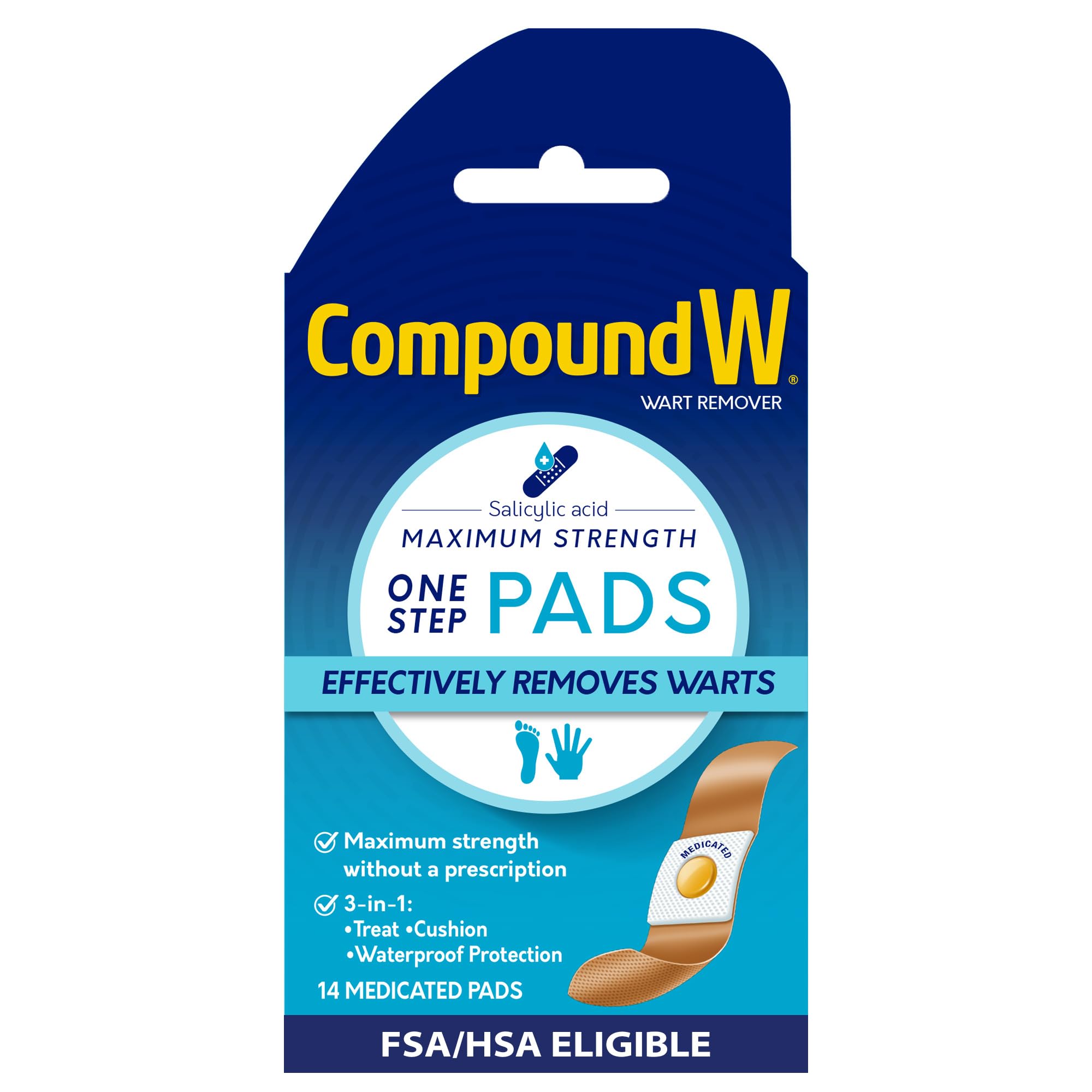 Compound W Wart Remover Maximum Strength One Step Pads with Salicylic Acid, 14 Medicated Pads - Maple Wellness Supplements