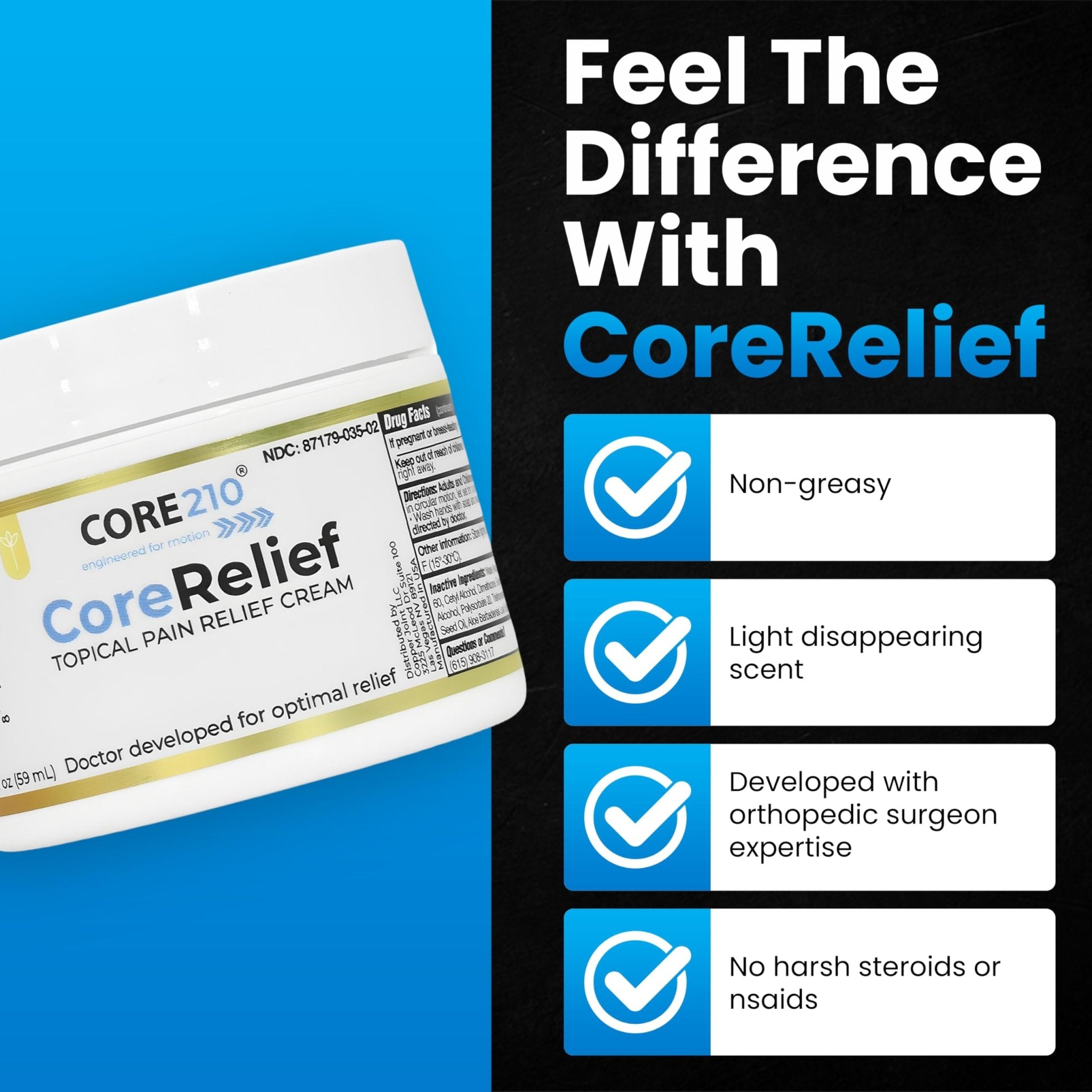 CopperJoint CoreRelief 2oz - Joint Pain Relief Cream for Knee, Neck, Hip, Shoulder & Simple Backache, Arthritis Cream Pain Reliever, Daily Cooling Non-Greasy Menthol Sore Muscle Rub - TrustMedUSA