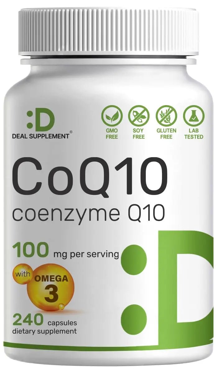 CoQ10 100mg, 240 Capsules – with Omega 3 Fatty Acid 100mg – Bioavailable Coenzyme - TrustMedUSA