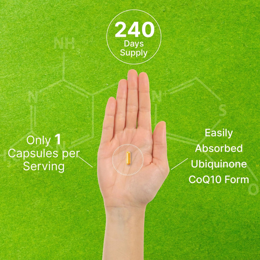 CoQ10 100mg, 240 Capsules – with Omega 3 Fatty Acid 100mg – Bioavailable Coenzyme - TrustMedUSA