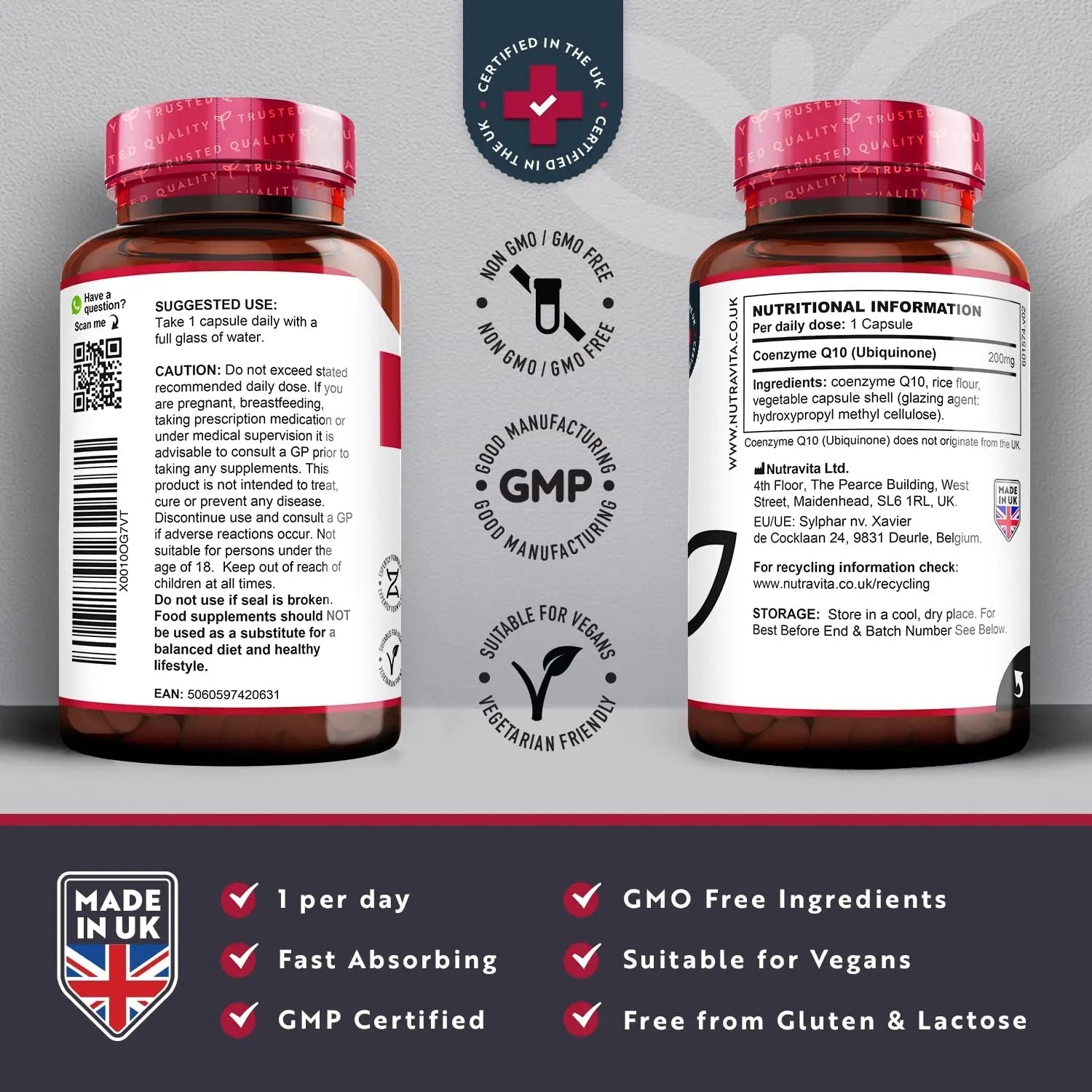CoQ10 200mg - 120 Vegan Capsules of High Strength Co Enzyme Q10 (4 Months Supply) - TrustMedUSA