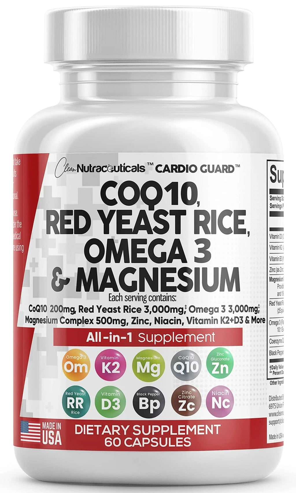 COQ10 200mg Red Yeast Rice 3000mg Omega 3 3000mg Magnesium - TrustMedUSA
