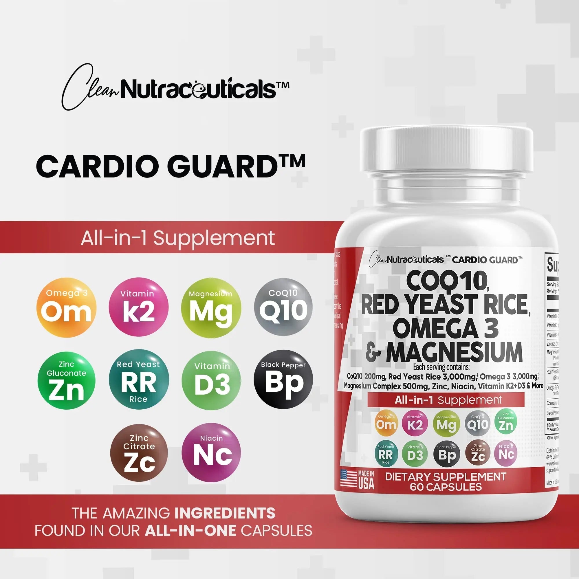 COQ10 200mg Red Yeast Rice 3000mg Omega 3 3000mg Magnesium - TrustMedUSA