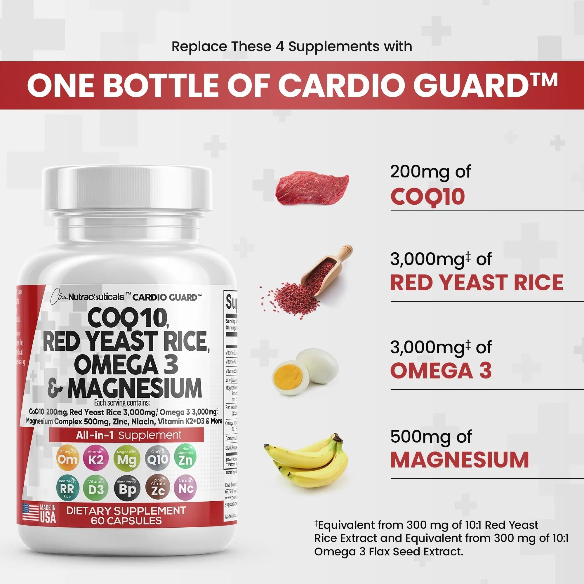 COQ10 200mg Red Yeast Rice 3000mg Omega 3 3000mg Magnesium - TrustMedUSA