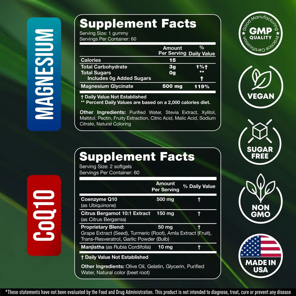 CoQ10 500mg + Magnesium Glycinate Gummies Bundle – High Absorption Coenzyme Q10 120 Softgels & 60 Sugar-Free Sleep Gummies – Heart, Energy & Mood Support – Enhanced Formula, USA Made - TrustMedUSA