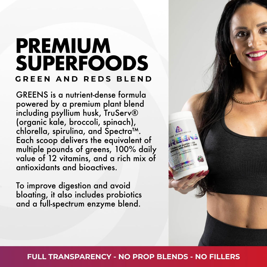 Core Nutritionals Greens | Premium Superfood Reds & Greens Blend | 5 Billion CFU Probiotics, Digestive Enzymes, & Antioxidants | 30 Servings (Berry Bliss) - TrustMedUSA
