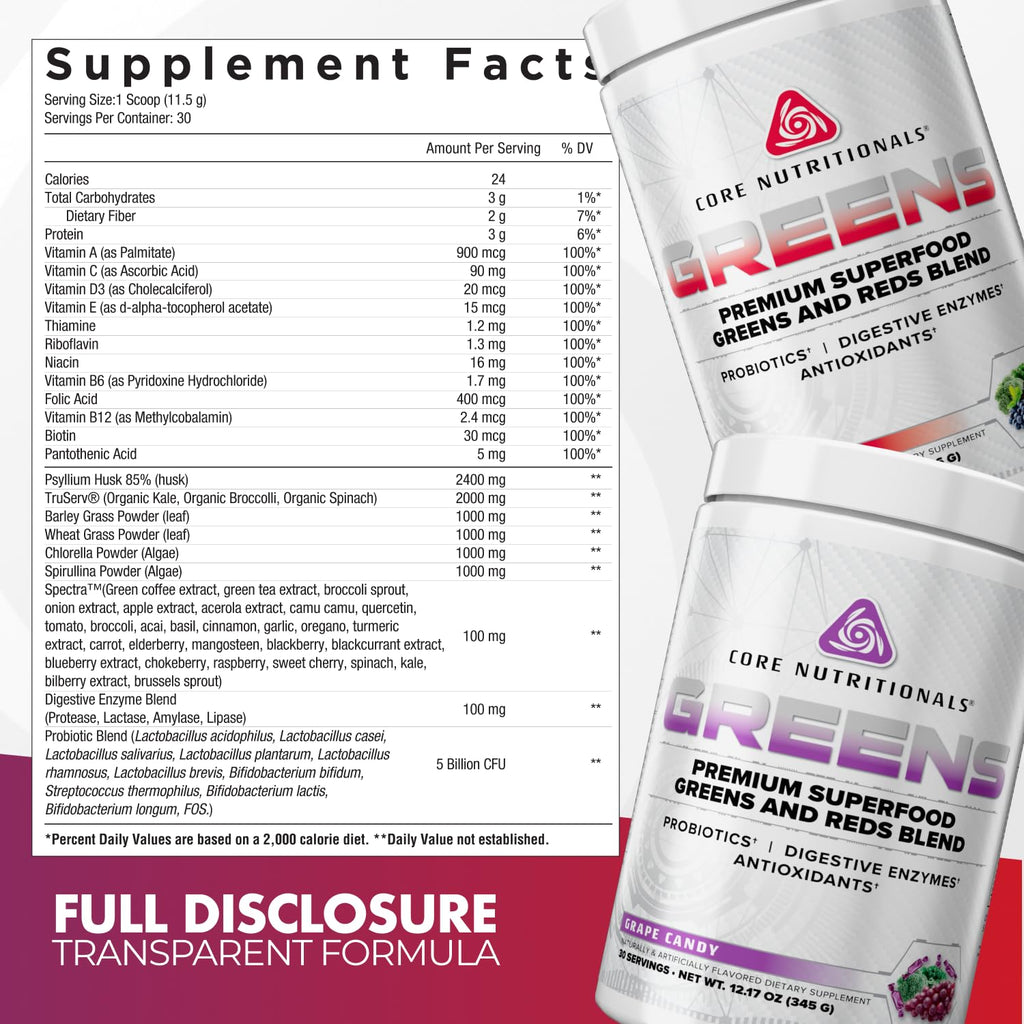 Core Nutritionals Greens | Premium Superfood Reds & Greens Blend | 5 Billion CFU Probiotics, Digestive Enzymes, & Antioxidants | 30 Servings (Berry Bliss) - TrustMedUSA