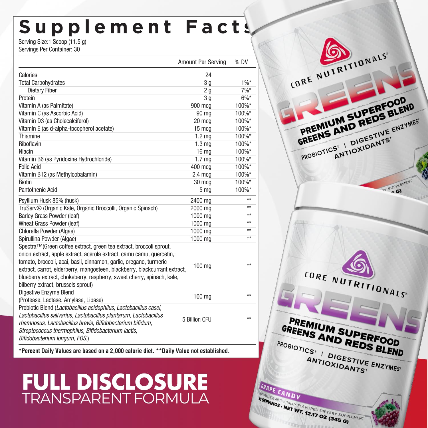 Core Nutritionals Greens | Premium Superfood Reds & Greens Blend | 5 Billion CFU Probiotics, Digestive Enzymes, & Antioxidants | 30 Servings (Berry Bliss) - TrustMedUSA