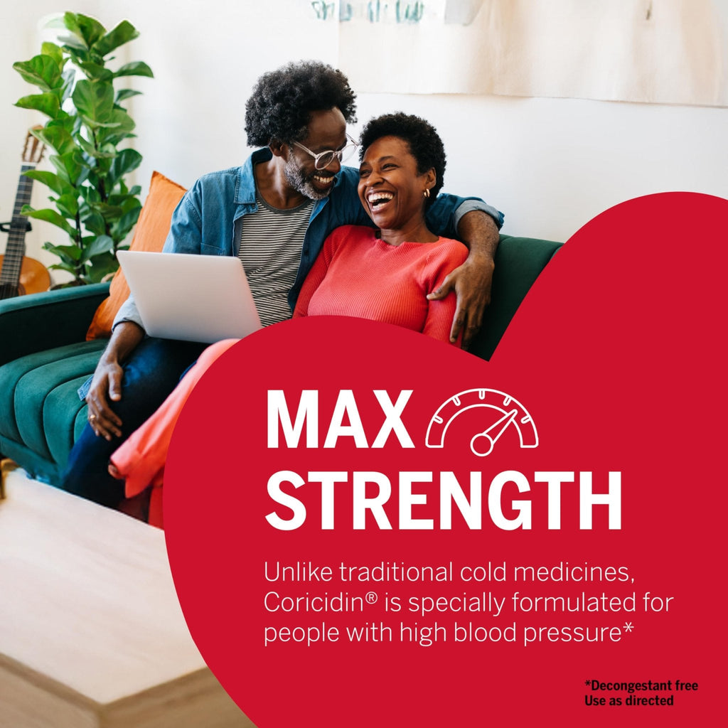 Coricidin HBP, Decongestant-Free Cold Symptom Relief for People with High Blood Pressure, Maximum Strength, Flu & Chest Congestion Liquid Gels, 24 Count - Maple Wellness Supplements