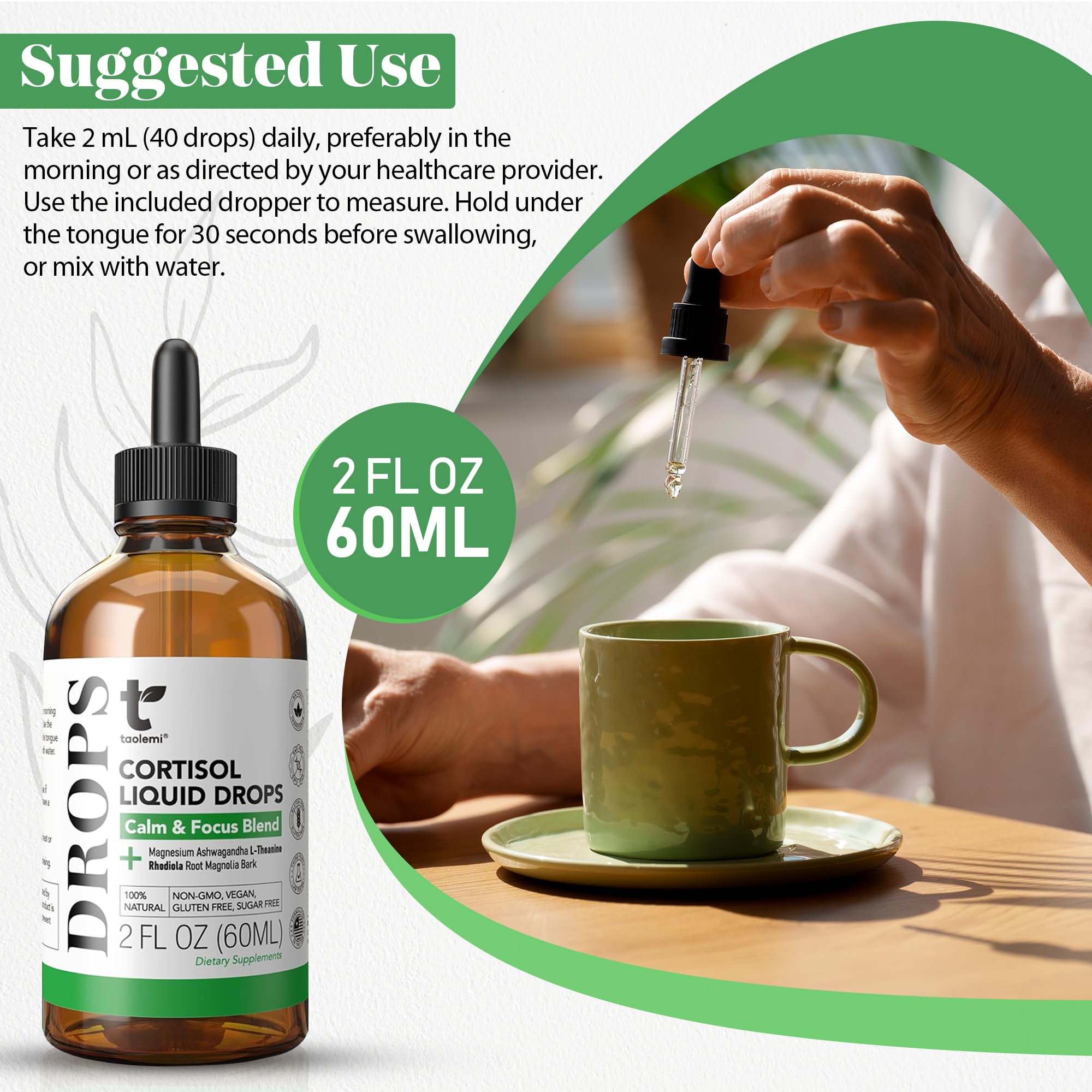 Cortisol Manager Drops with Magnesium & Ashwagandha - Advanced Liquid Blend for Relaxation, Supports Restful Sleep, Fast-Absorbing Liquid, Non-GMO, 2 Fl Oz - TrustMedUSA