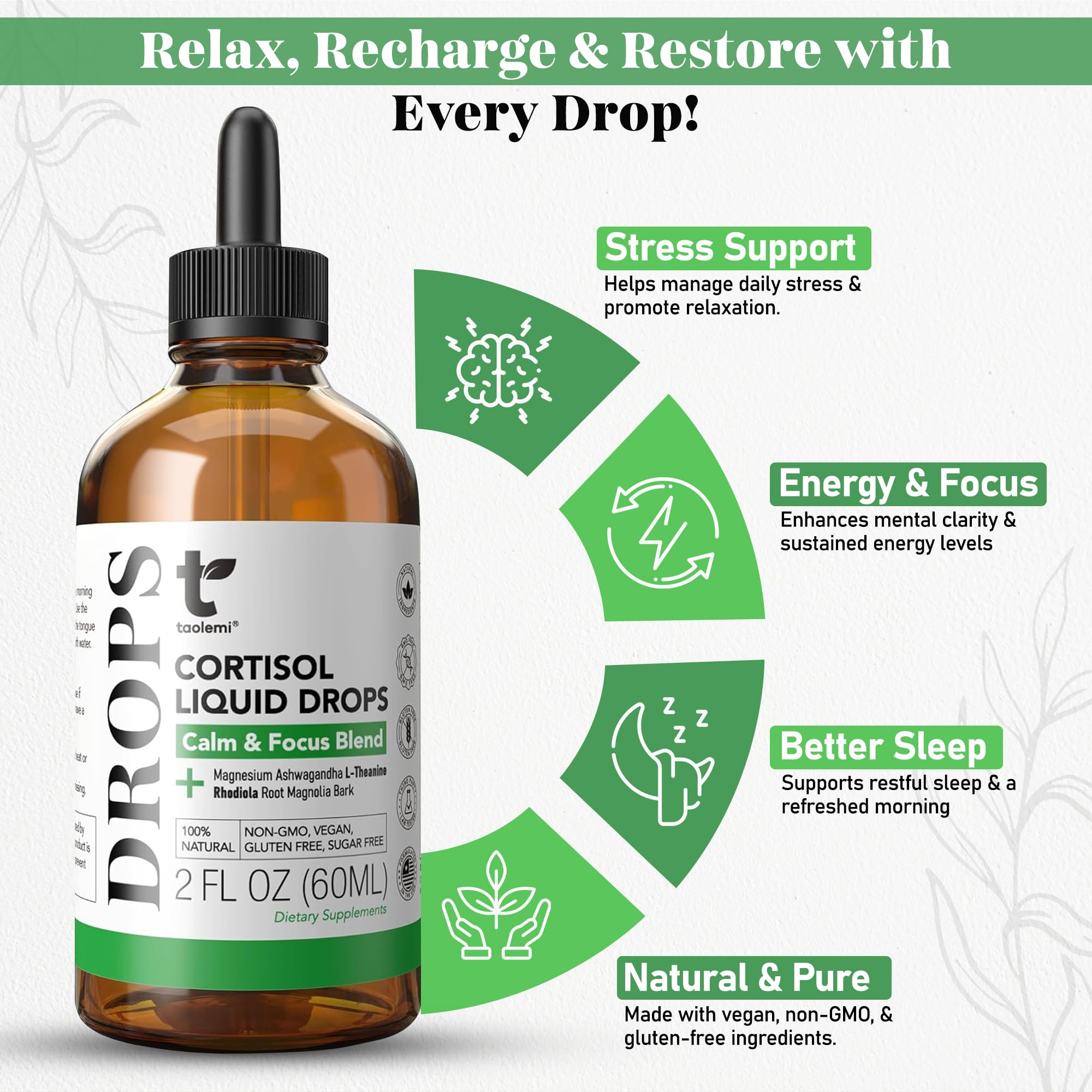 Cortisol Manager Drops with Magnesium & Ashwagandha - Advanced Liquid Blend for Relaxation, Supports Restful Sleep, Fast-Absorbing Liquid, Non-GMO, 2 Fl Oz - TrustMedUSA
