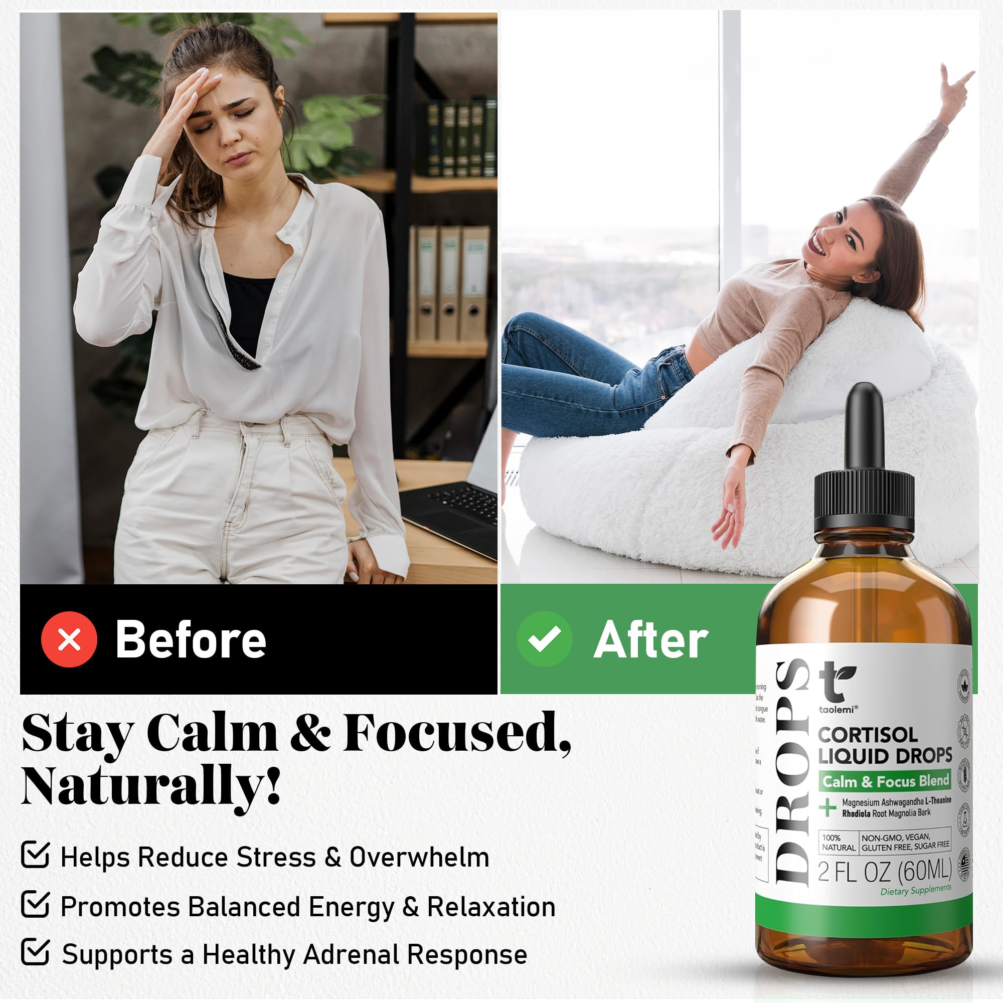 Cortisol Manager Drops with Magnesium & Ashwagandha - Advanced Liquid Blend for Relaxation, Supports Restful Sleep, Fast-Absorbing Liquid, Non-GMO, 2 Fl Oz - TrustMedUSA
