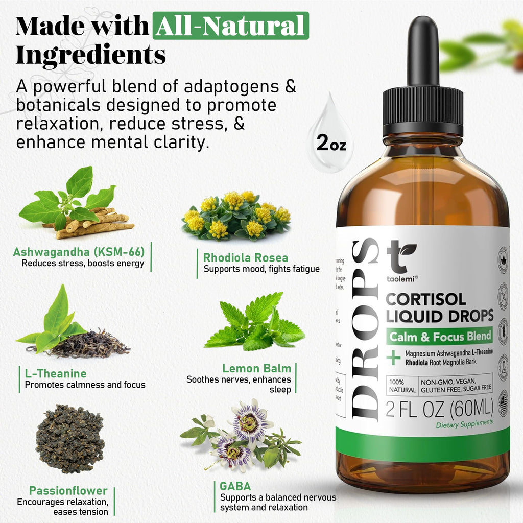 Cortisol Manager Drops with Magnesium & Ashwagandha - Advanced Liquid Blend for Relaxation, Supports Restful Sleep, Fast-Absorbing Liquid, Non-GMO, 2 Fl Oz - TrustMedUSA