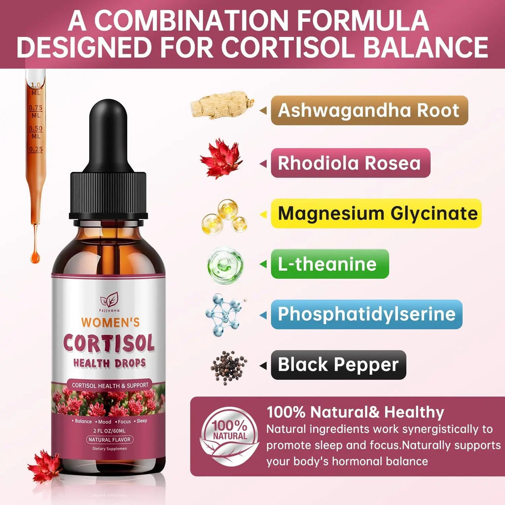 Cortisol Manager Liquid Drops, Cortisol Supplements for Women, with magnesium ashwagandha, rhodiola rosea,l-theanine,Phosphatidylserine-Promote Relaxation and Support Mood- 30 Day Vegan Supply - TrustMedUSA