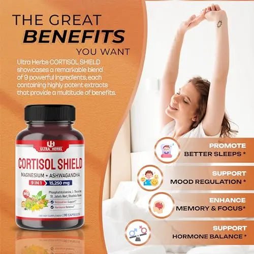 CORTISOL SHIELD 9 IN 1 - 15,250mg Magnesium + Ashwagandha with Phosphatidylserine - TrustMedUSA
