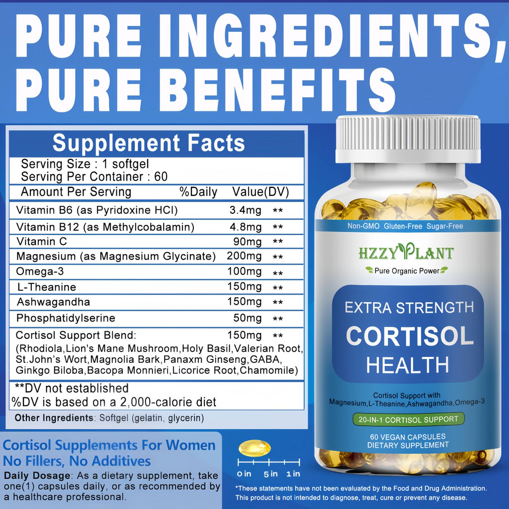 Cortisol Supplements for Women and Men Softgels with Phosphatidylserine Magnesium Ashwagandha L-Theanine,High Absorption Cortisol Detox Capsules for Sleep Relaxation Stress Relief,Non-GMO,60 Servings - TrustMedUSA