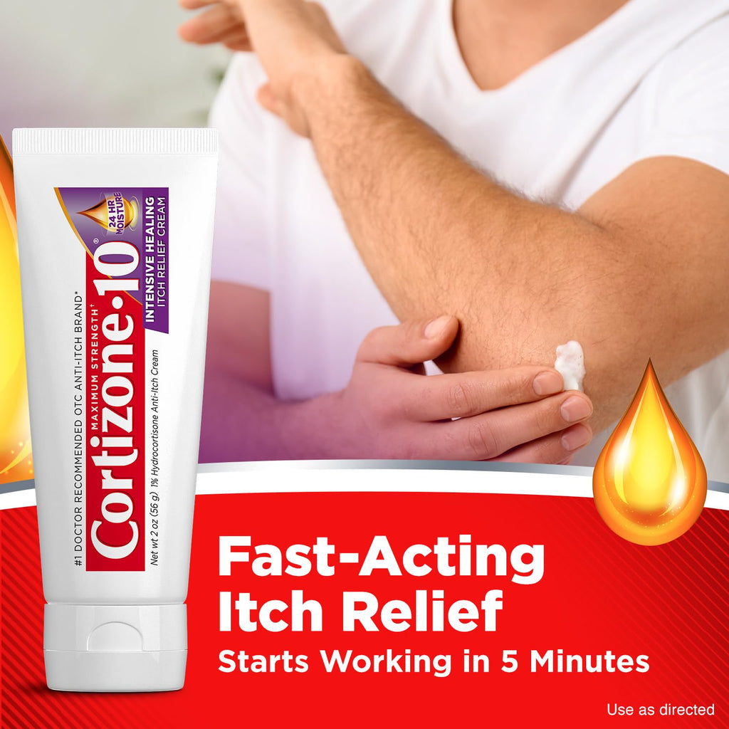 Cortizone-10 Maximum Strength Intensive Healing Itch Relief Cream, 1% Hydrocortisone, Fast-Acting, Anti-Itch Cream for Bug Bites, Rash, Eczema, Psoriasis, Poison Ivy, Oak, Sumac & More, 2 oz - TrustMedUSA