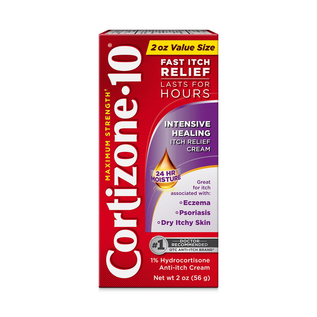 Cortizone-10 Maximum Strength Intensive Healing Itch Relief Cream, 1% Hydrocortisone, Fast-Acting, Anti-Itch Cream for Bug Bites, Rash, Eczema, Psoriasis, Poison Ivy, Oak, Sumac & More, 2 oz - TrustMedUSA