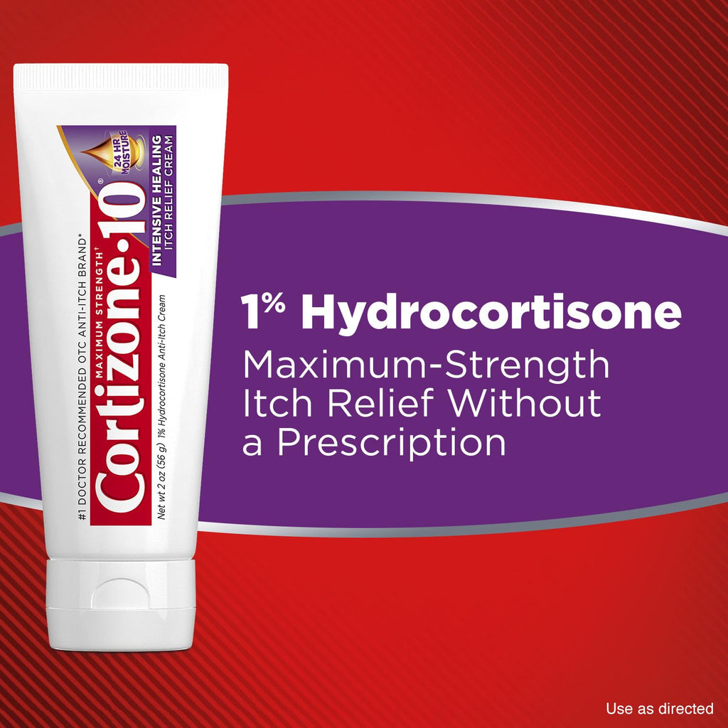 Cortizone-10 Maximum Strength Intensive Healing Itch Relief Cream, 1% Hydrocortisone, Fast-Acting, Anti-Itch Cream for Bug Bites, Rash, Eczema, Psoriasis, Poison Ivy, Oak, Sumac & More, 2 oz - TrustMedUSA