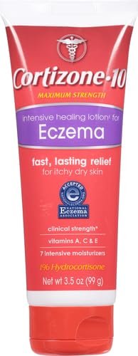 Cortizone-10 Maximum Strength Intensive Healing Itch Relief Lotion for Eczema, 1% Hydrocortisone, Fast-Acting, Anti-Itch Cream for Minor Skin Irritations, Rashes and Inflammation Due to Eczema, 3.5 oz - TrustMedUSA