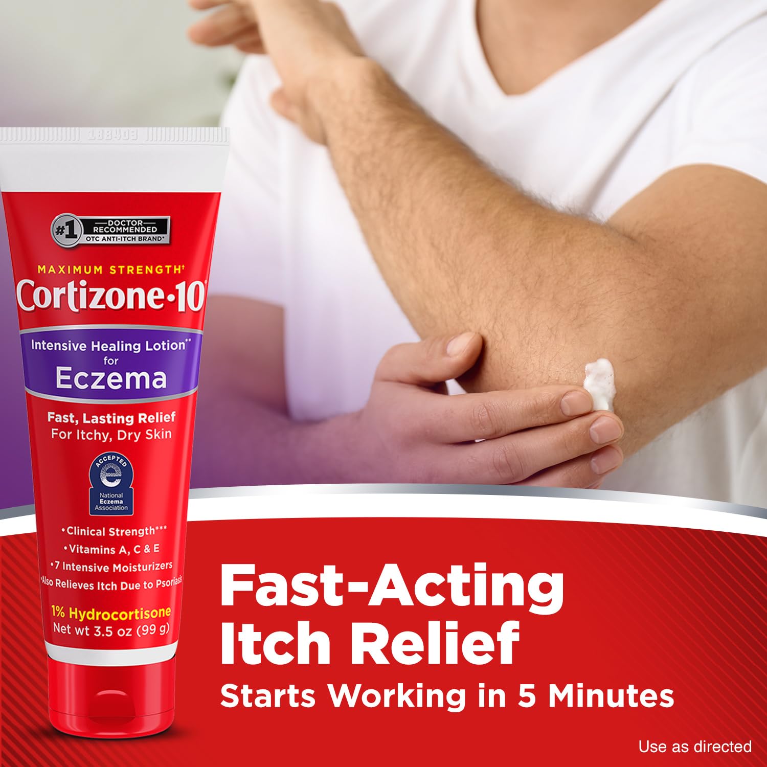 Cortizone-10 Maximum Strength Intensive Healing Itch Relief Lotion for Eczema, 1% Hydrocortisone, Fast-Acting, Anti-Itch Cream for Minor Skin Irritations, Rashes and Inflammation Due to Eczema, 3.5 oz - TrustMedUSA