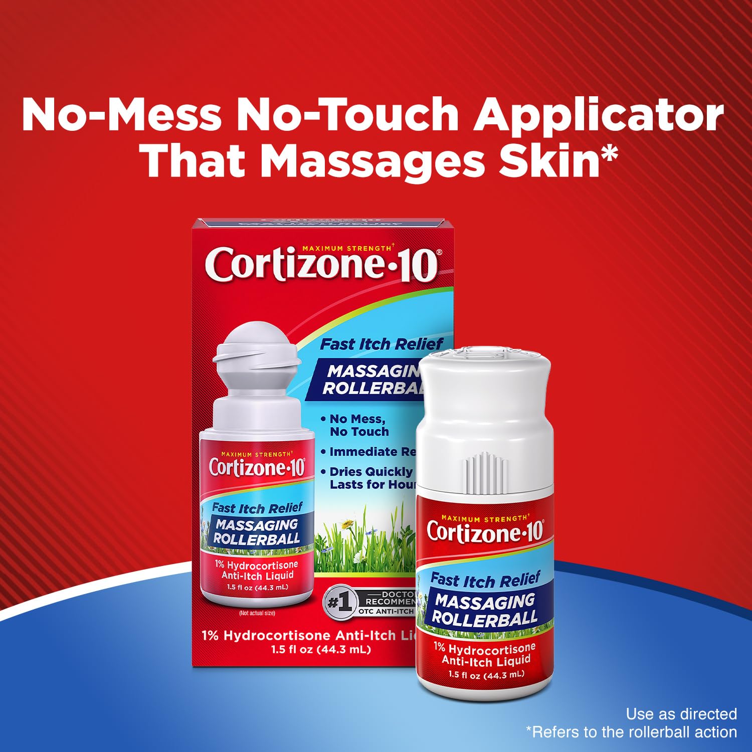 Cortizone-10 Maximum Strength Itch Relief Massaging Rollerball, 1% Hydrocortisone, Fast-Acting, Anti-Itch Liquid for Bug Bites, Rash, Eczema, Psoriasis, Poison Ivy, Oak, Sumac, 1.5 fl. oz - TrustMedUSA