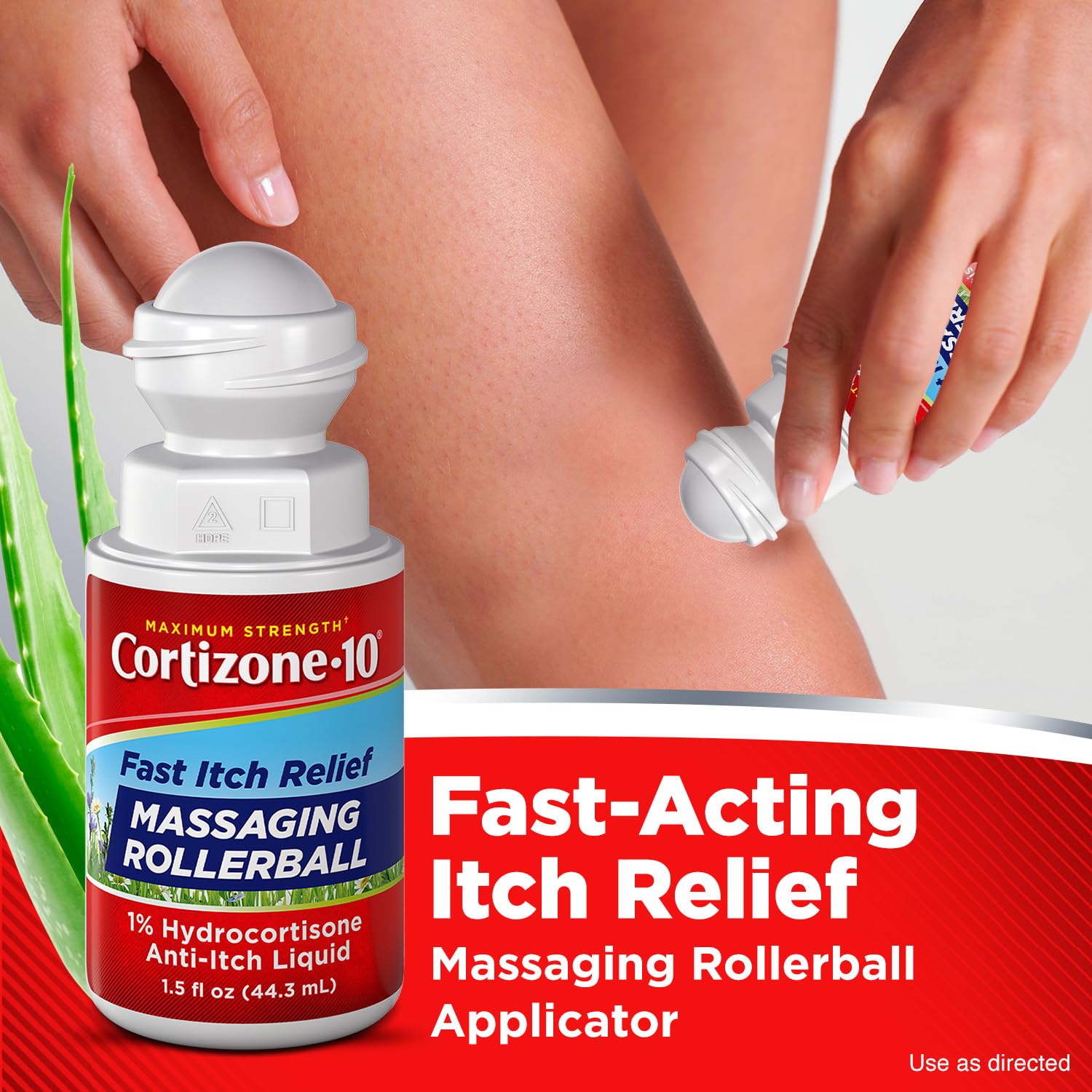 Cortizone-10 Maximum Strength Itch Relief Massaging Rollerball, 1% Hydrocortisone, Fast-Acting, Anti-Itch Liquid for Bug Bites, Rash, Eczema, Psoriasis, Poison Ivy, Oak, Sumac, 1.5 fl. oz - TrustMedUSA