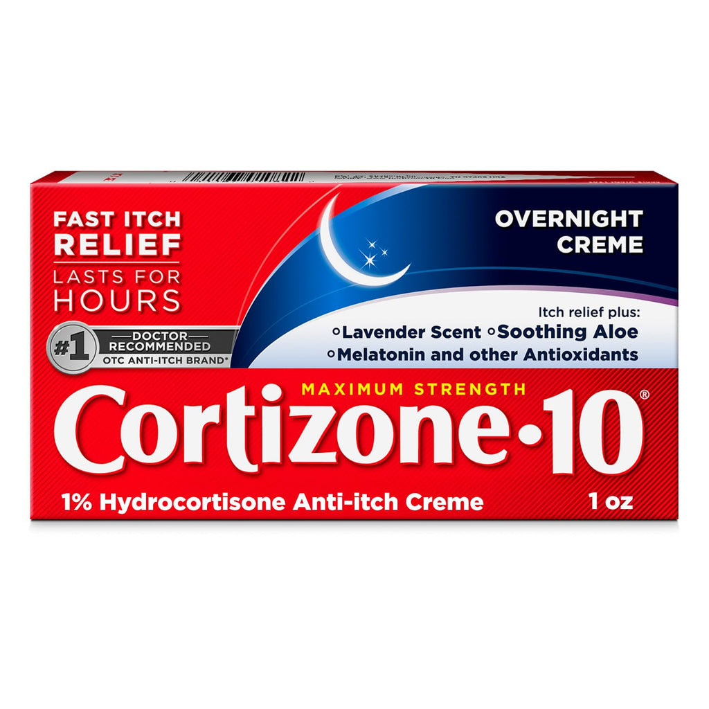 Cortizone-10 Maximum Strength Overnight Itch Relief Cream, 1% Hydrocortisone, Fast-Acting, Lavender Scented Anti-Itch Cream for Bug Bites, Rash, Eczema, Psoriasis, Poison Ivy, Oak, Sumac, 1 oz - TrustMedUSA
