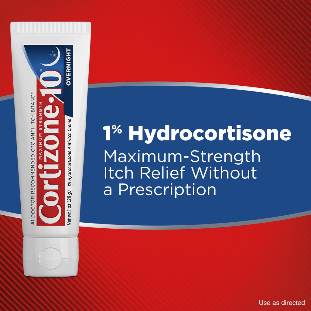 Cortizone-10 Maximum Strength Overnight Itch Relief Cream, 1% Hydrocortisone, Fast-Acting, Lavender Scented Anti-Itch Cream for Bug Bites, Rash, Eczema, Psoriasis, Poison Ivy, Oak, Sumac, 1 oz - TrustMedUSA