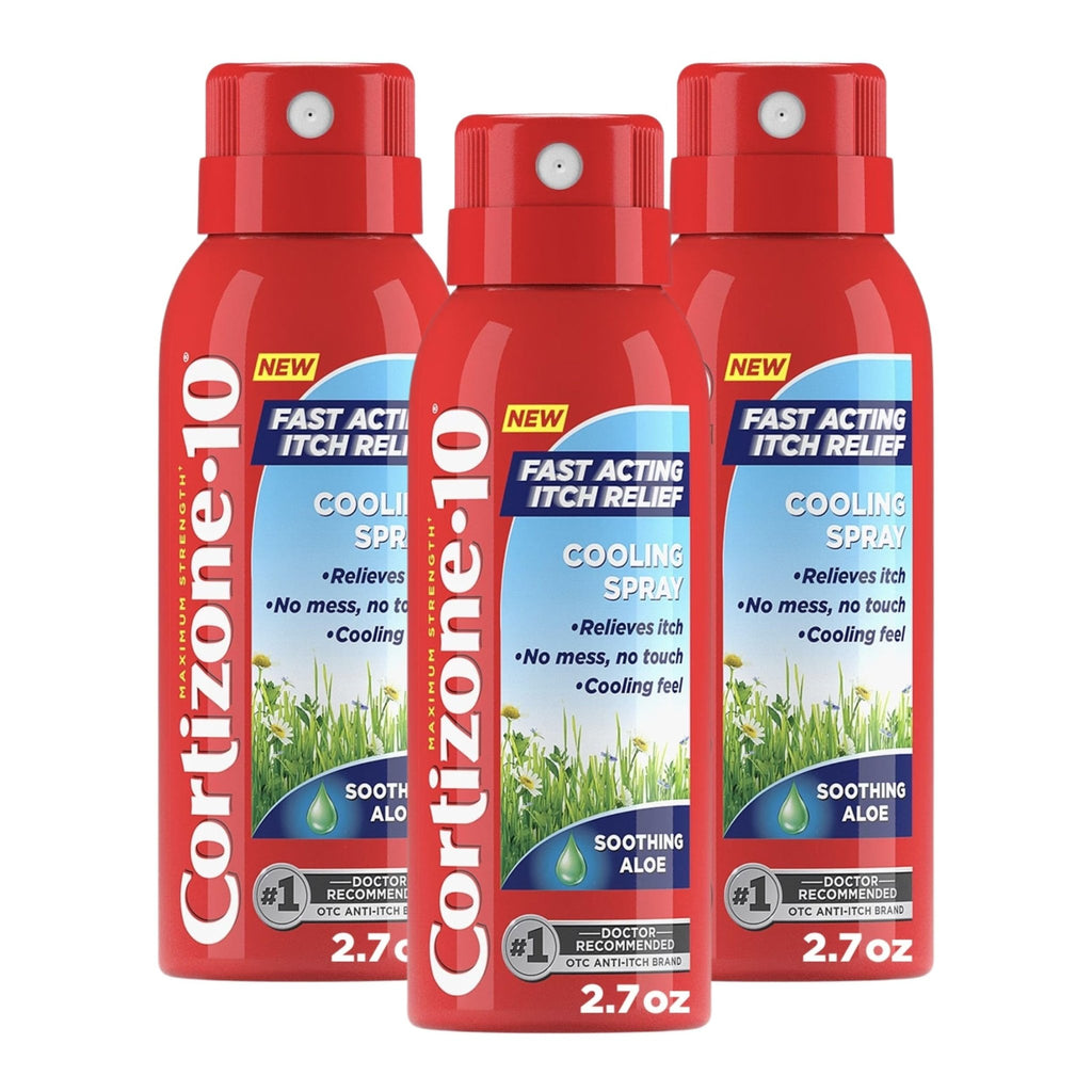 Cortizone-10 Maximum Strength Soothing Aloe Itch Relief Cooling Spray, 1% Hydrocortisone, Fast-Acting, Anti-Itch Spray for Bug Bites, Rash, Eczema, Psoriasis, Poison Ivy, Oak, Sumac, 2.7 oz 3-Pack - TrustMedUSA