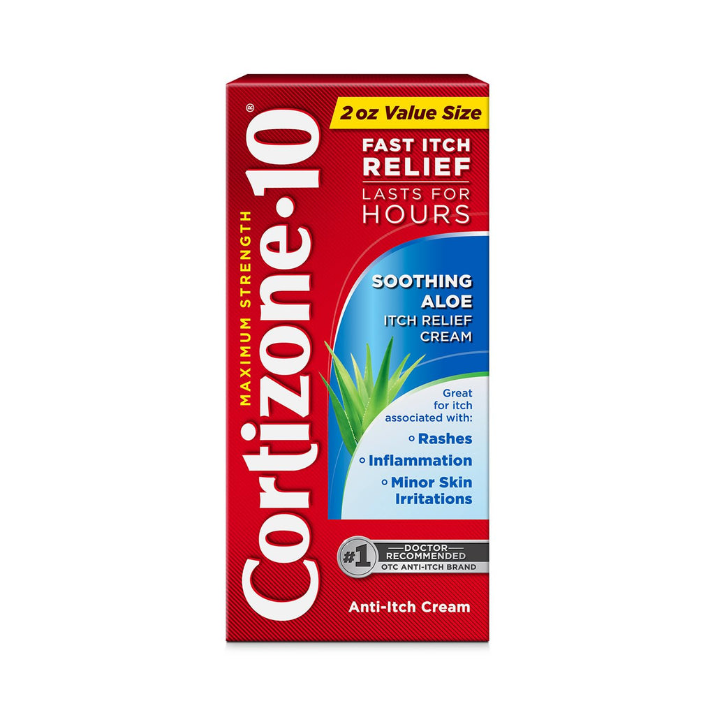Cortizone-10 Maximum Strength Soothing Aloe Itch Relief Cream, 1% Hydrocortisone, Fast-Acting, Anti-Itch Cream for Bug Bites, Rash, Eczema, Psoriasis, Poison Ivy, Oak, Sumac & More, 2 oz - Maple Wellness Supplements