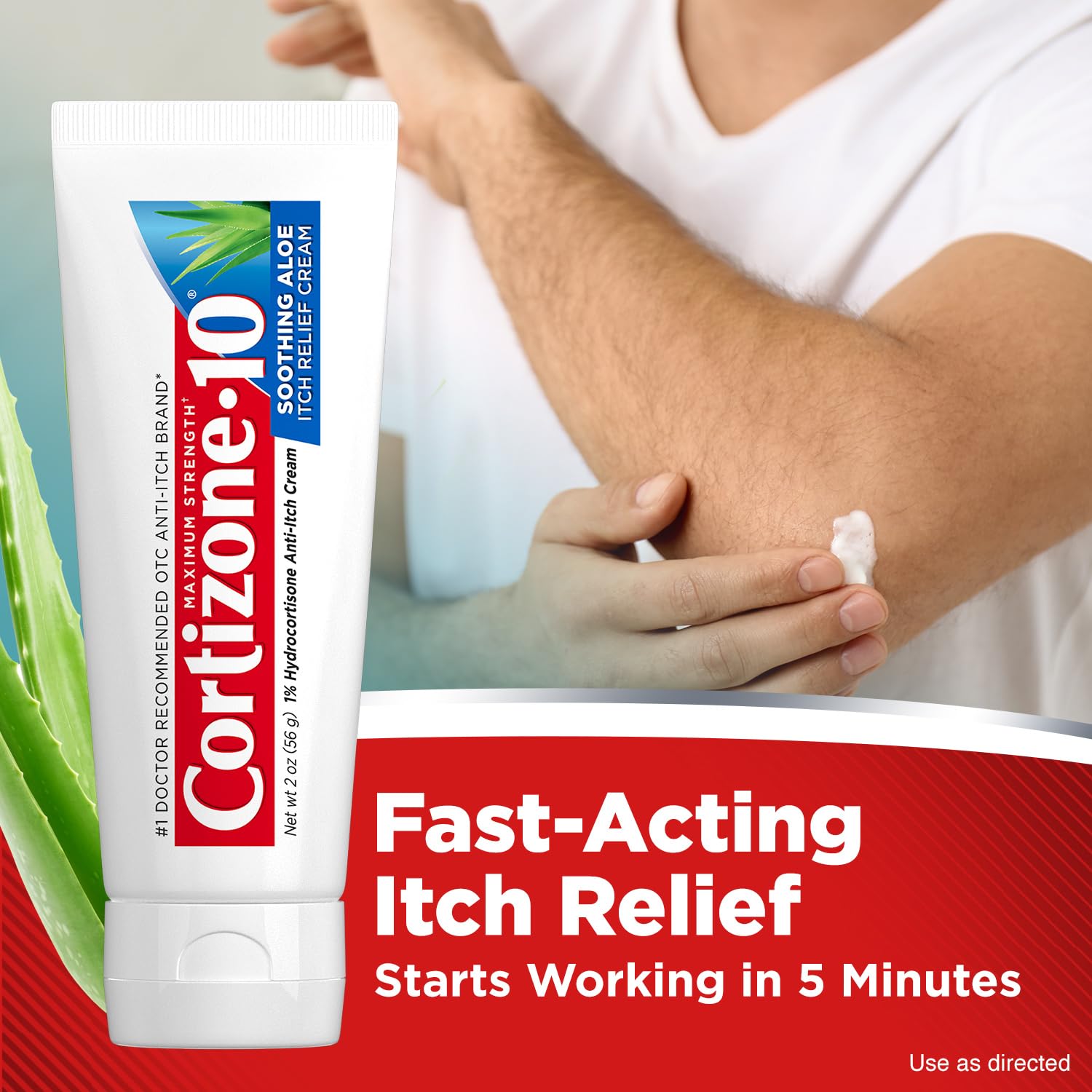 Cortizone-10 Maximum Strength Soothing Aloe Itch Relief Cream, 1% Hydrocortisone, Fast-Acting, Anti-Itch Cream for Bug Bites, Rash, Eczema, Psoriasis, Poison Ivy, Oak, Sumac, 2 oz (Pack of 4) - TrustMedUSA