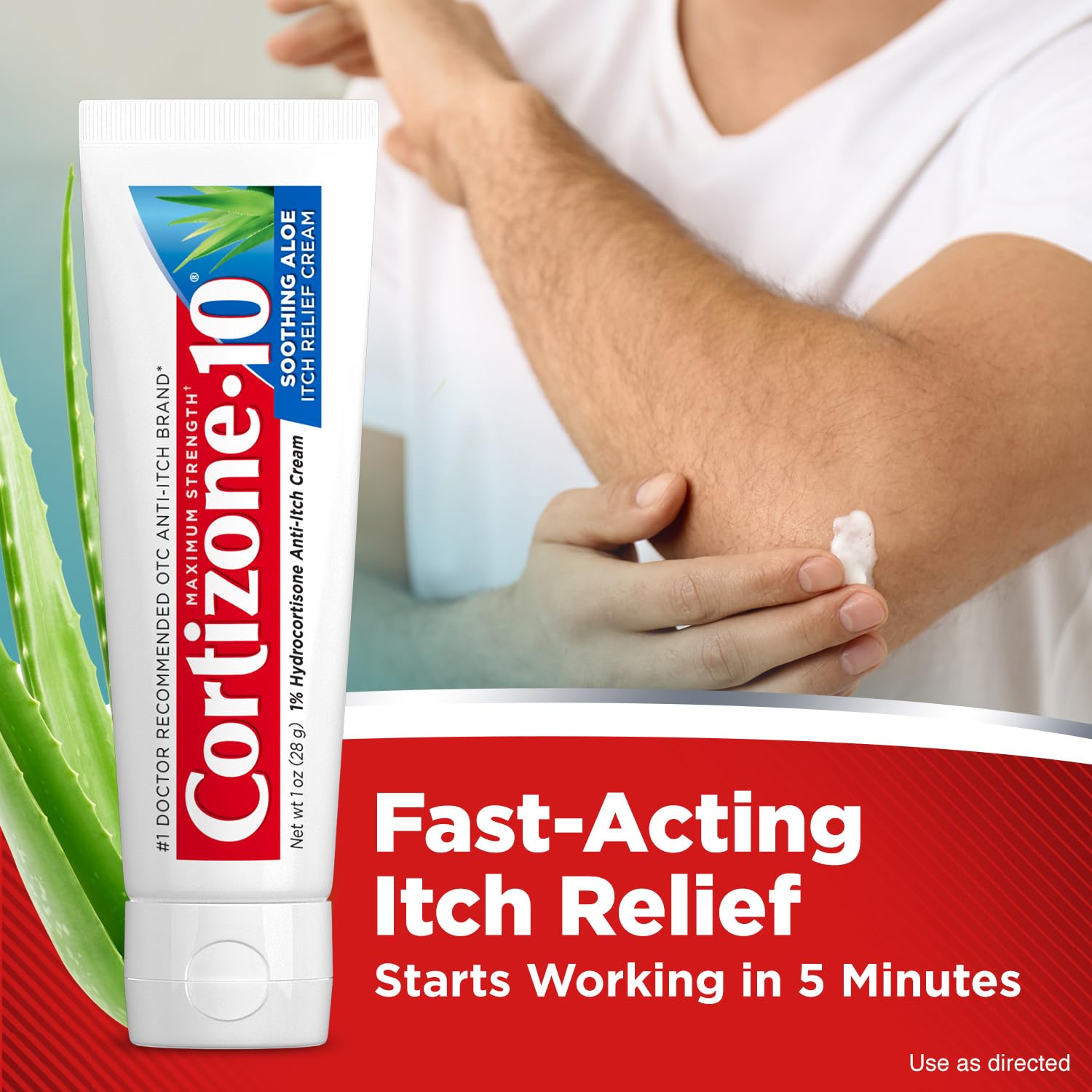 Cortizone-10 Maximum Strength Soothing Aloe Itch Relief Cream, 1% Hydrocortisone, Fast-Acting, Anti-Itch Cream for Bug Bites, Rash, Eczema, Psoriasis, Poison Ivy, Oak, Sumac & More, 1 oz - TrustMedUSA