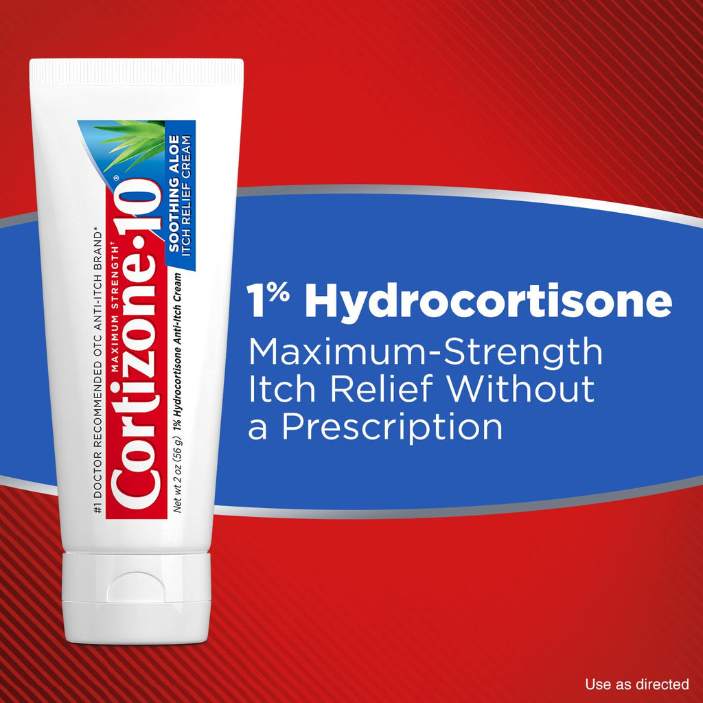 Cortizone-10 Maximum Strength Soothing Aloe Itch Relief Cream, 1% Hydrocortisone, Fast-Acting, Anti-Itch Cream for Bug Bites, Rash, Eczema, Psoriasis, Poison Ivy, Oak, Sumac & More, 2 oz - TrustMedUSA