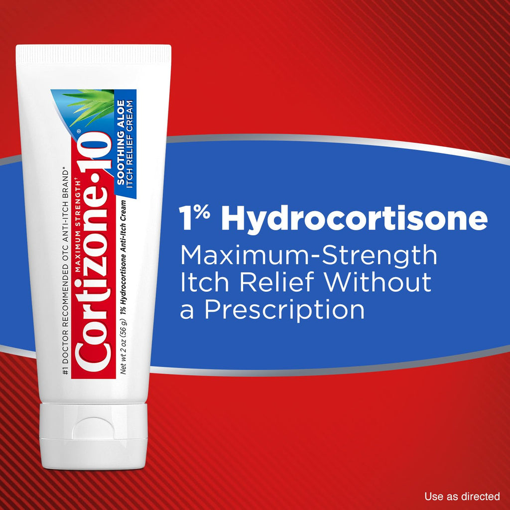 Cortizone-10 Maximum Strength Soothing Aloe Itch Relief Cream, 1% Hydrocortisone, Fast-Acting, Anti-Itch Cream for Bug Bites, Rash, Eczema, Psoriasis, Poison Ivy, Oak, Sumac, 2 oz (Pack of 4) - TrustMedUSA