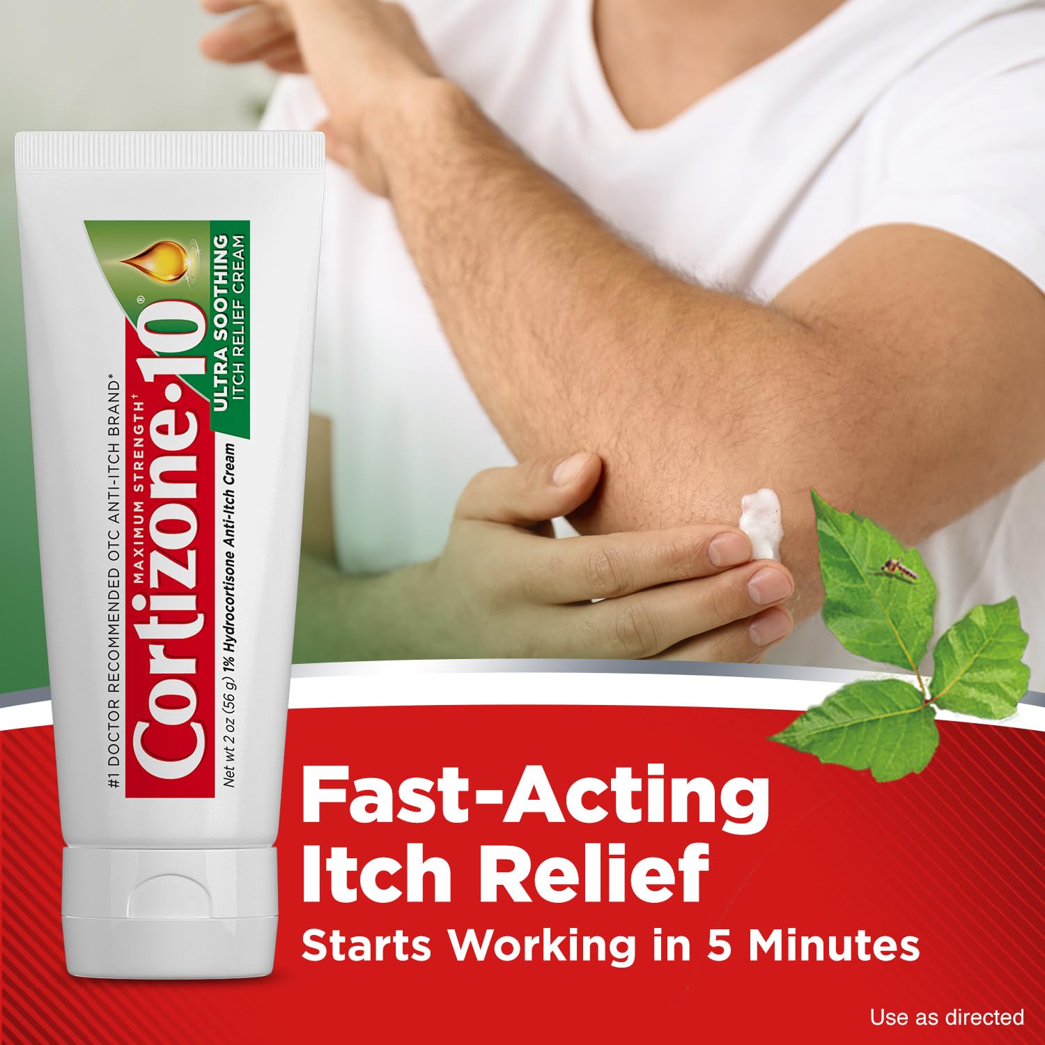 Cortizone-10 Maximum Strength Ultra Soothing Itch Relief Cream, 1% Hydrocortisone, Fast-Acting, Anti-Itch Cream for Bug Bites, Rash, Eczema, Psoriasis, Poison Ivy, Oak, Sumac & More, 2 oz - TrustMedUSA