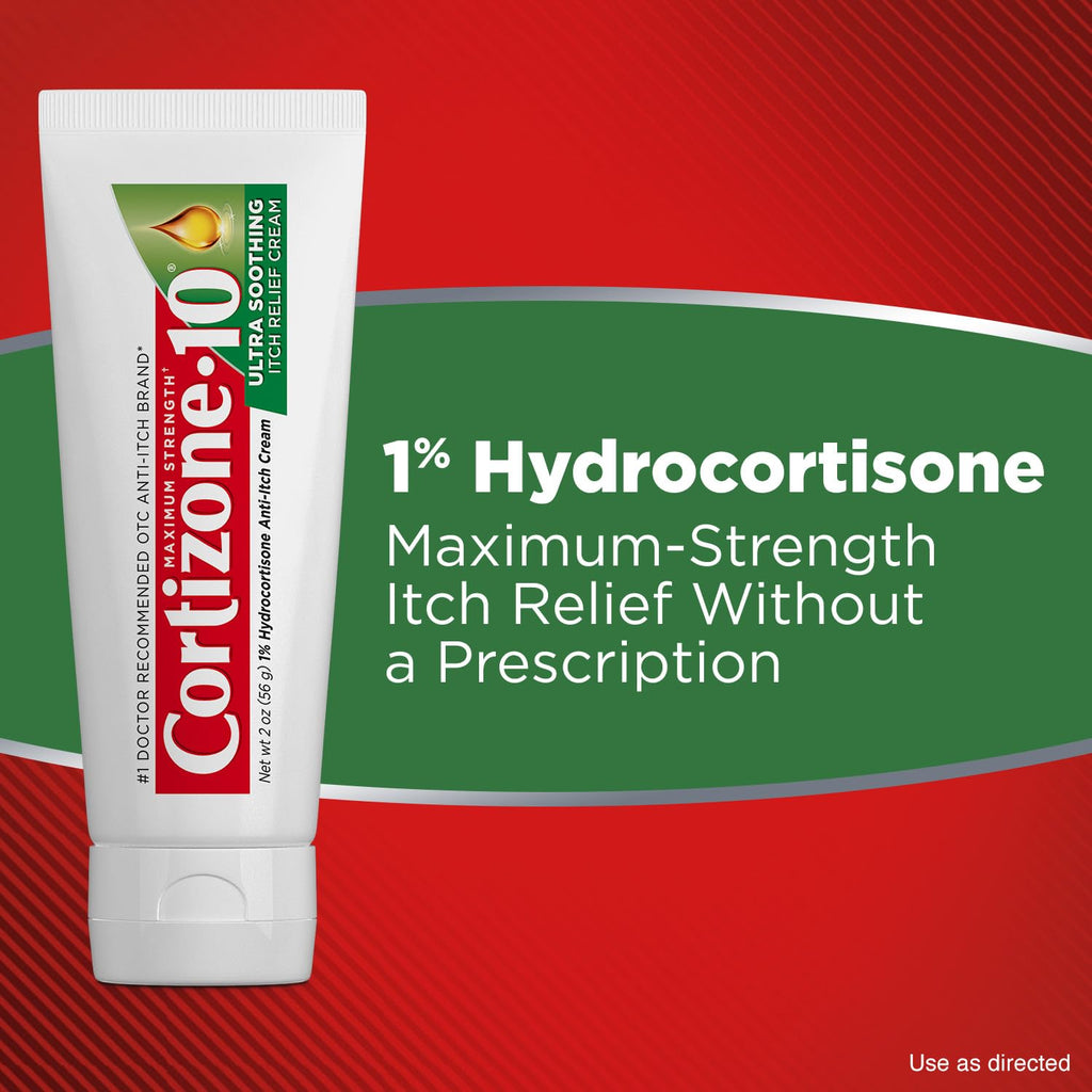 Cortizone-10 Maximum Strength Ultra Soothing Itch Relief Cream, 1% Hydrocortisone, Fast-Acting, Anti-Itch Cream for Bug Bites, Rash, Eczema, Psoriasis, Poison Ivy, Oak, Sumac & More, 2 oz - TrustMedUSA