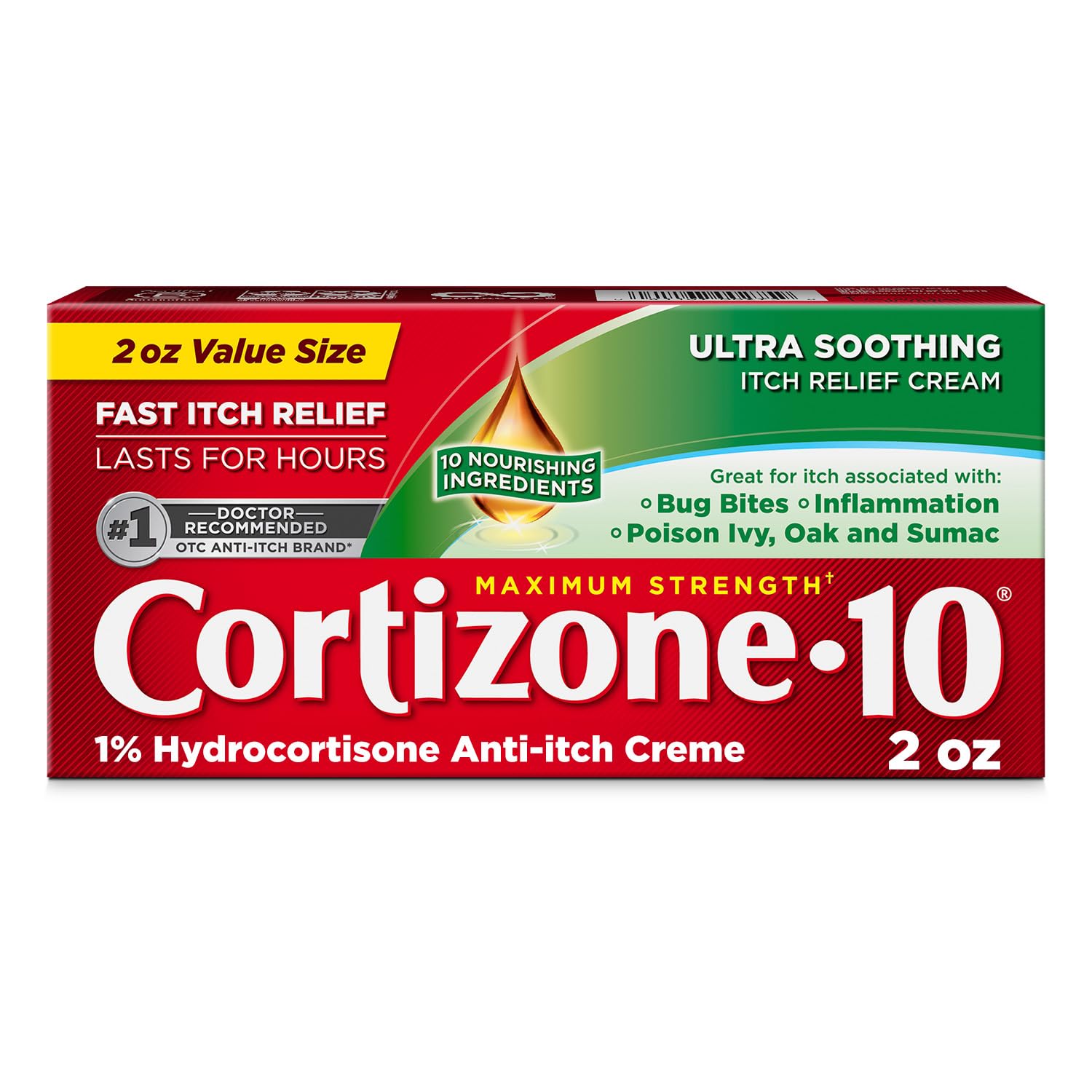 Cortizone-10 Maximum Strength Ultra Soothing Itch Relief Cream, 1% Hydrocortisone, Fast-Acting, Anti-Itch Cream for Bug Bites, Rash, Eczema, Psoriasis, Poison Ivy, Oak, Sumac & More, 2 oz - TrustMedUSA