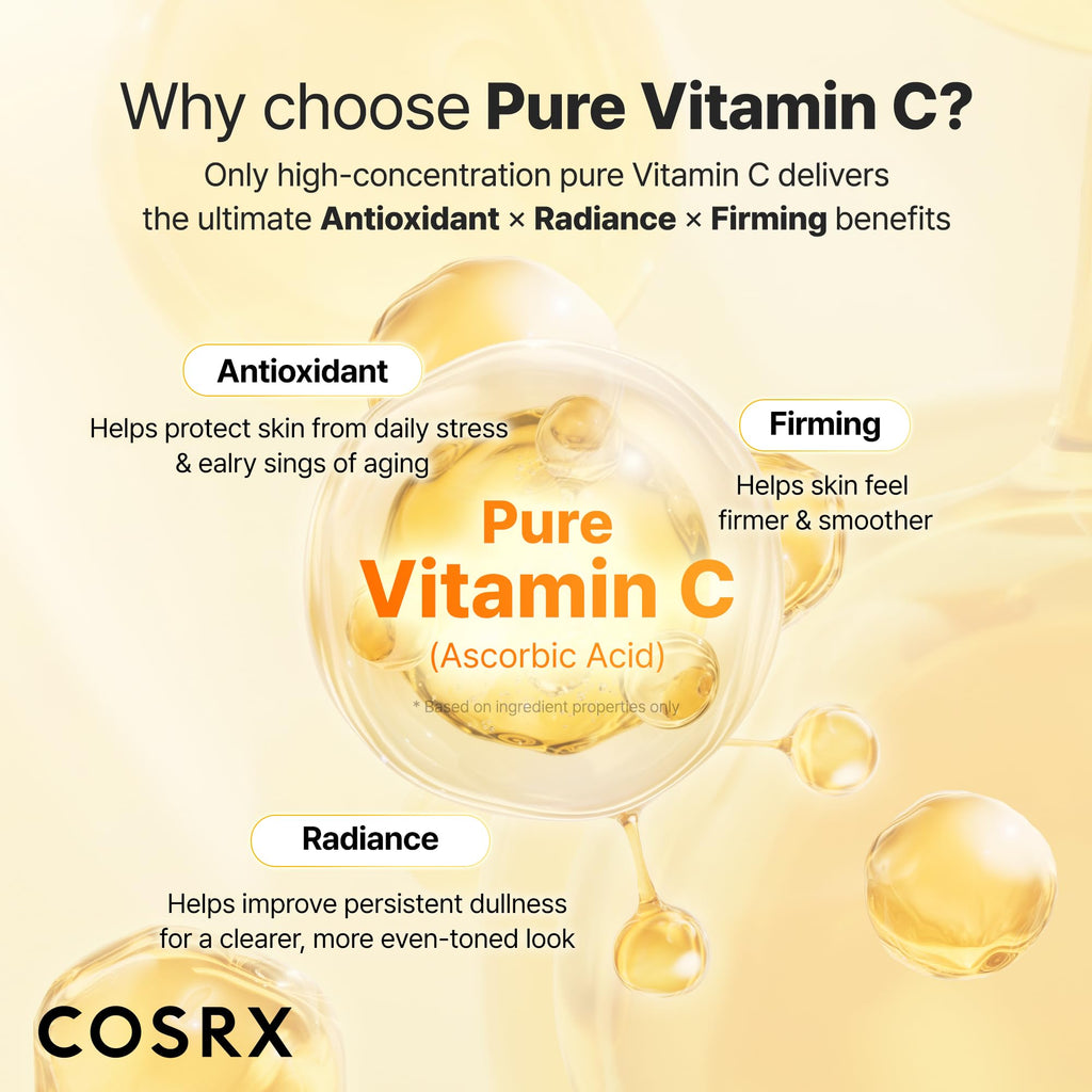 COSRX Advanced Pure Vitamin C 23% Serum with Vitamin E & Glutathione, Korean Vitamin C Serum for Fine Lines, Uneven Skin Tone & Dull Skin, 0.7oz, Korean Skin Care, Mothers Day Gifts for Mom & Wife - Maple Wellness Supplements